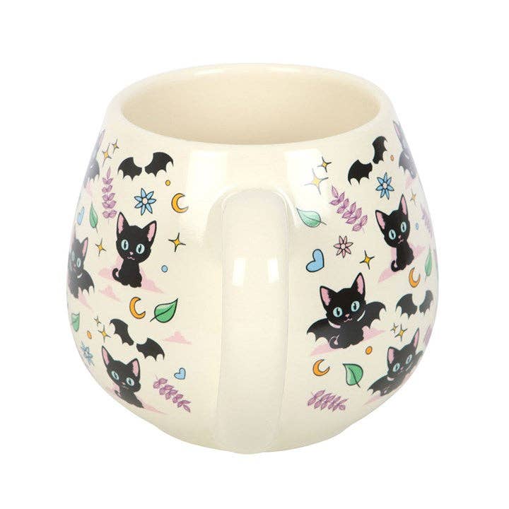 Mug arrondi avec imprimé de chat noir mignon et effrayant