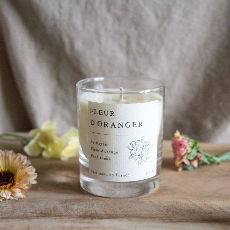 Bougie parfumée artisanale cire végétale - Fleur d'oranger: 150G +/- 40H