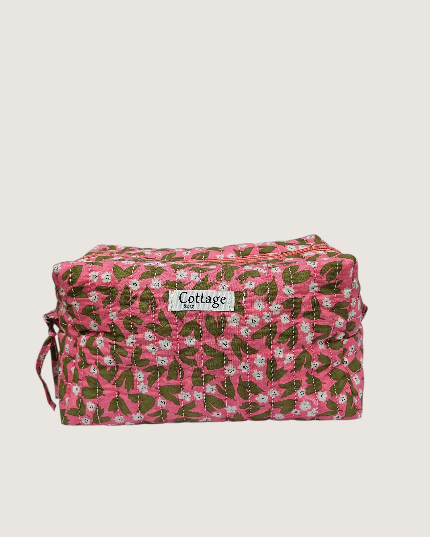 Trousse  de toilette XL 100 % coton  : Petite blanche rose