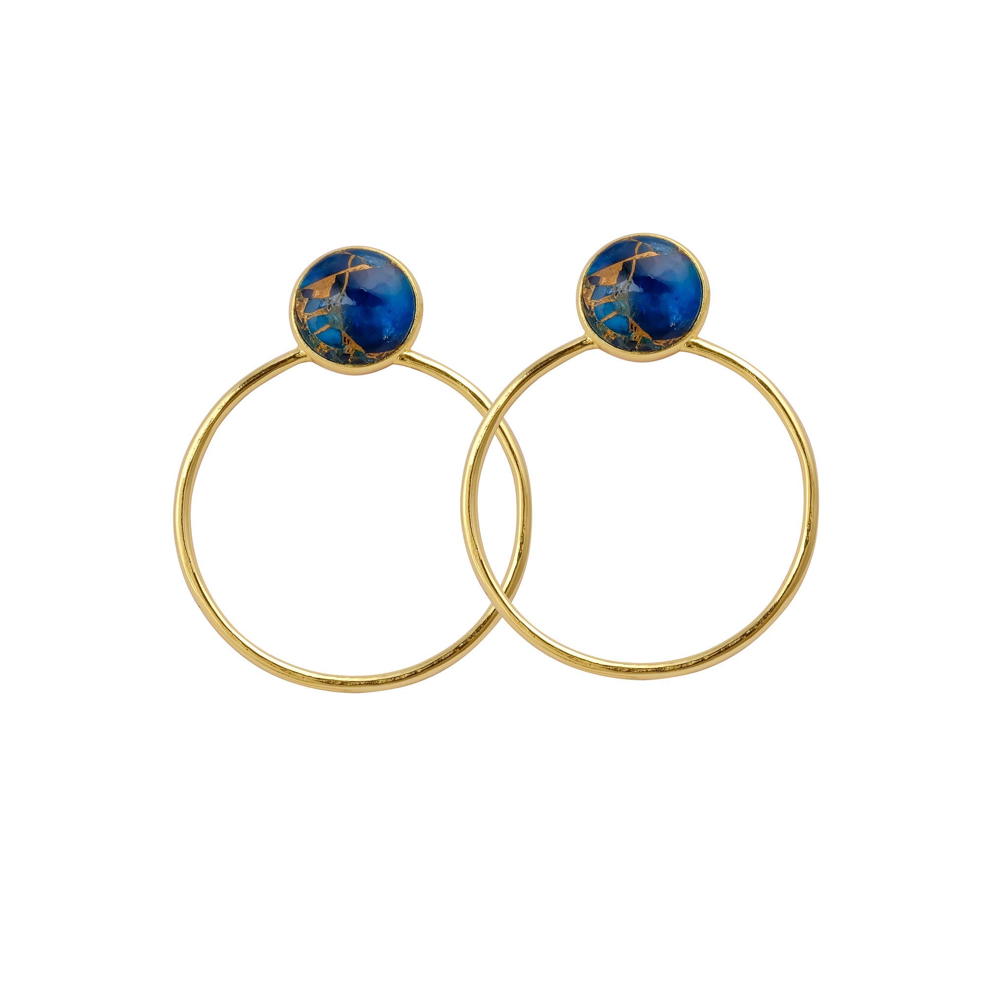 Boucle d'oreille créole plaquée or tendance en apatite et jade de Mohave