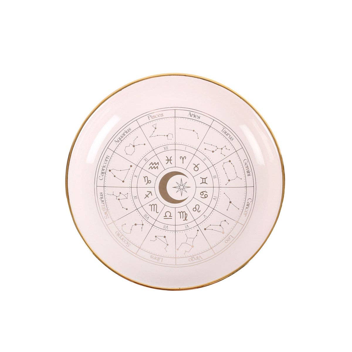 Plat à babioles en forme de roue astrologique blanc cassé