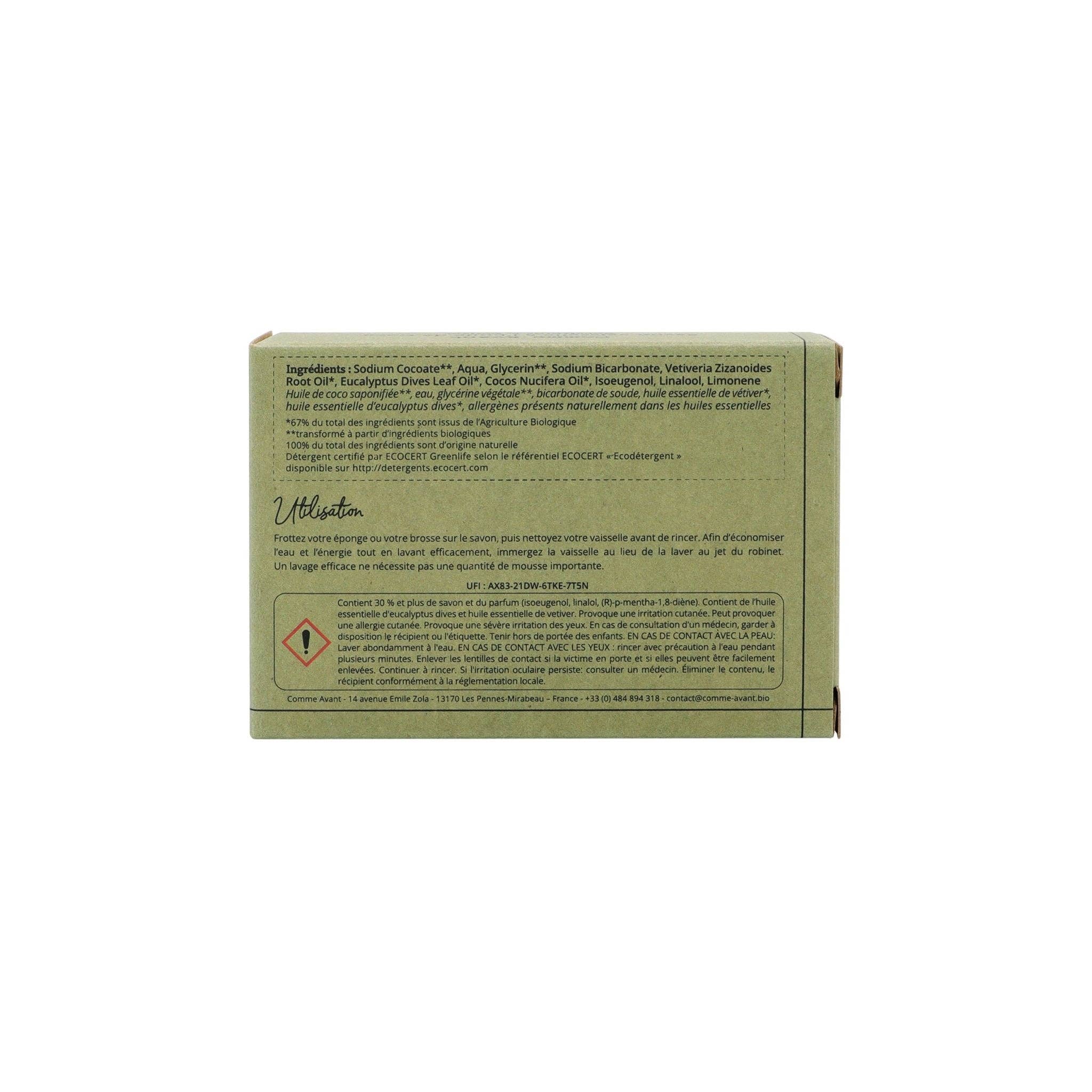 Savon vaisselle à l'huile de Coco : 1 savon vaisselle Eucalyptus & Vetiver - 150g