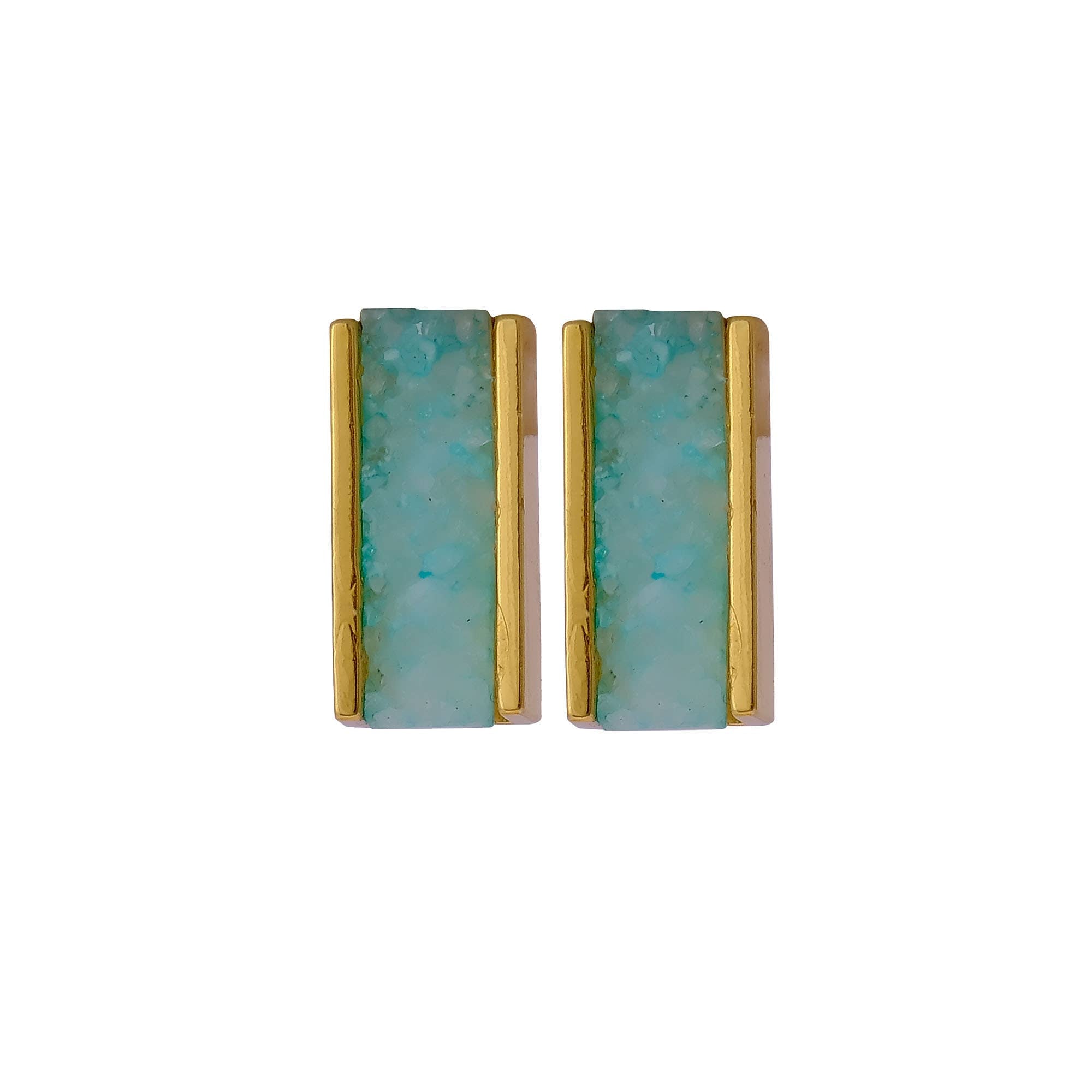 Clou serti en barre anti-ternissement avec pierre précieuse druzy vert clair