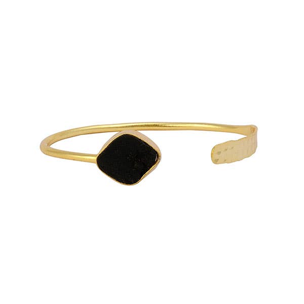 Bracelet ajustable en laiton plaqué or avec tourmaline noire brute