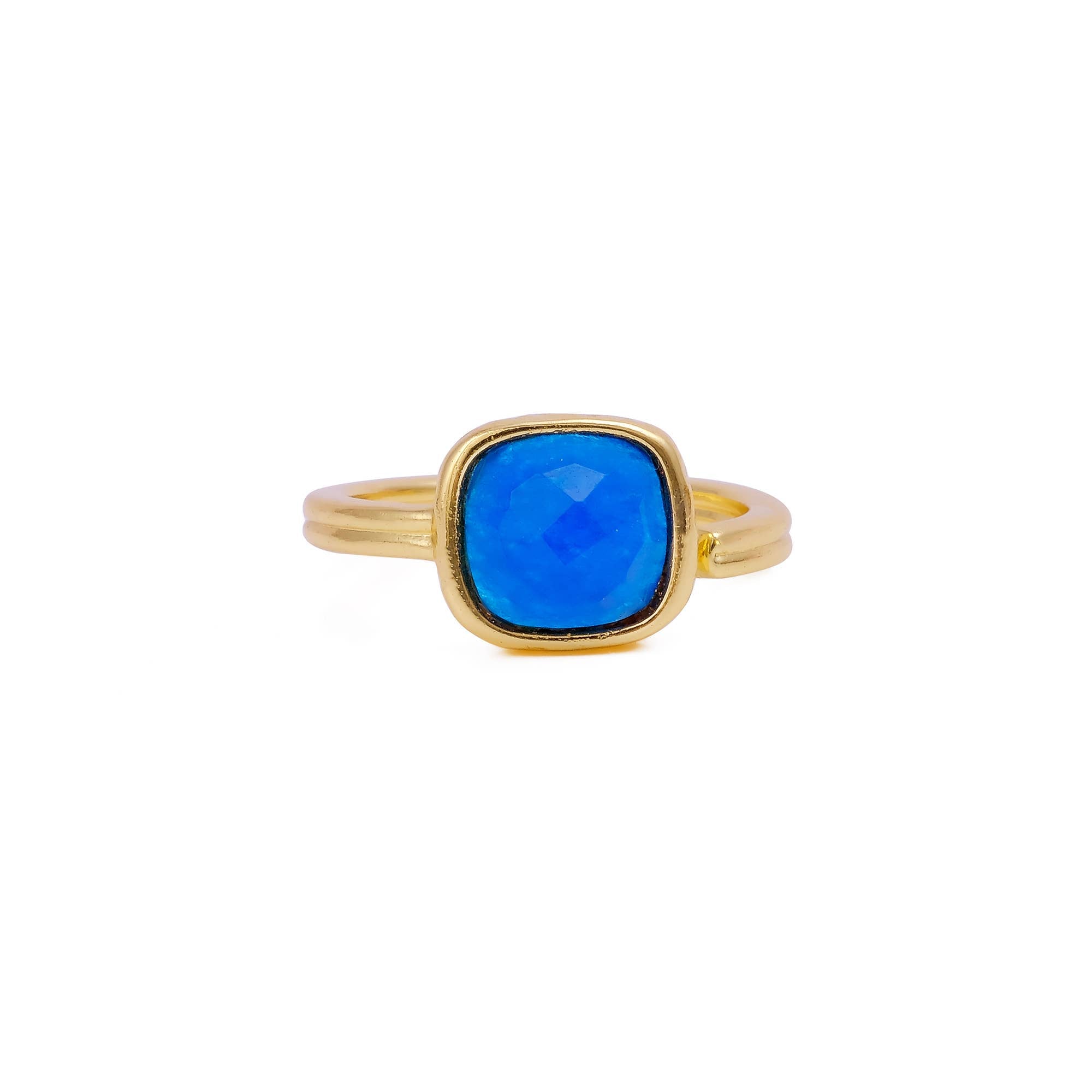 Bague Coussin Réglable Plaquée Or 18K Apatite Bleu Néon