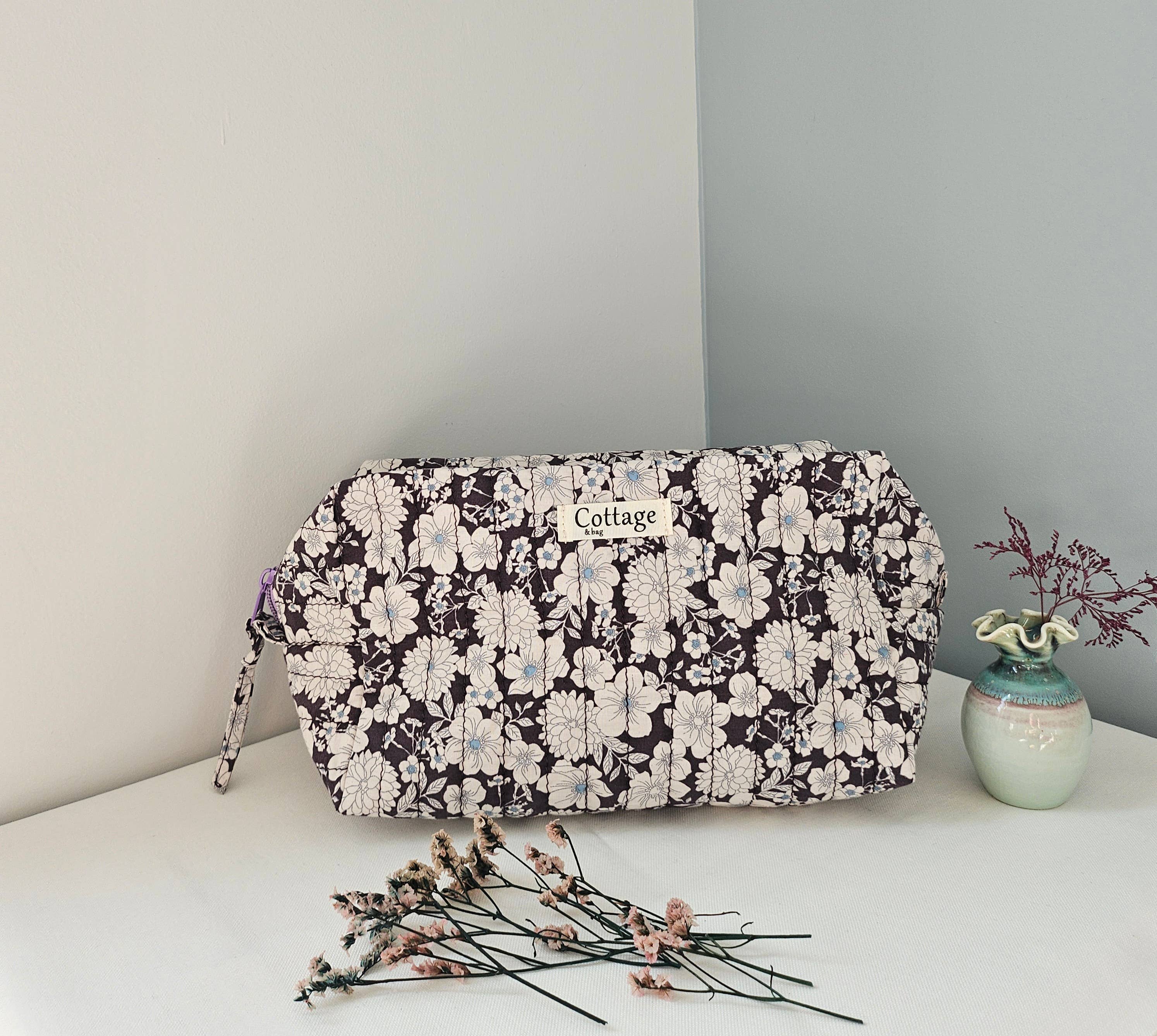 Trousse  de toilette XL 100 % coton  : Grande blanche marron