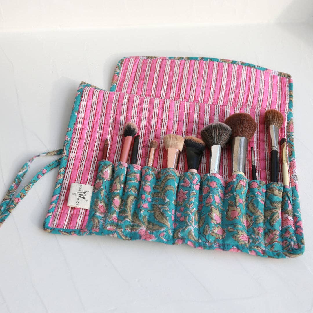 Trousse de pinceaux de maquillage bleue