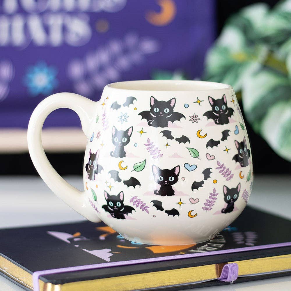 Mug arrondi avec imprimé de chat noir mignon et effrayant