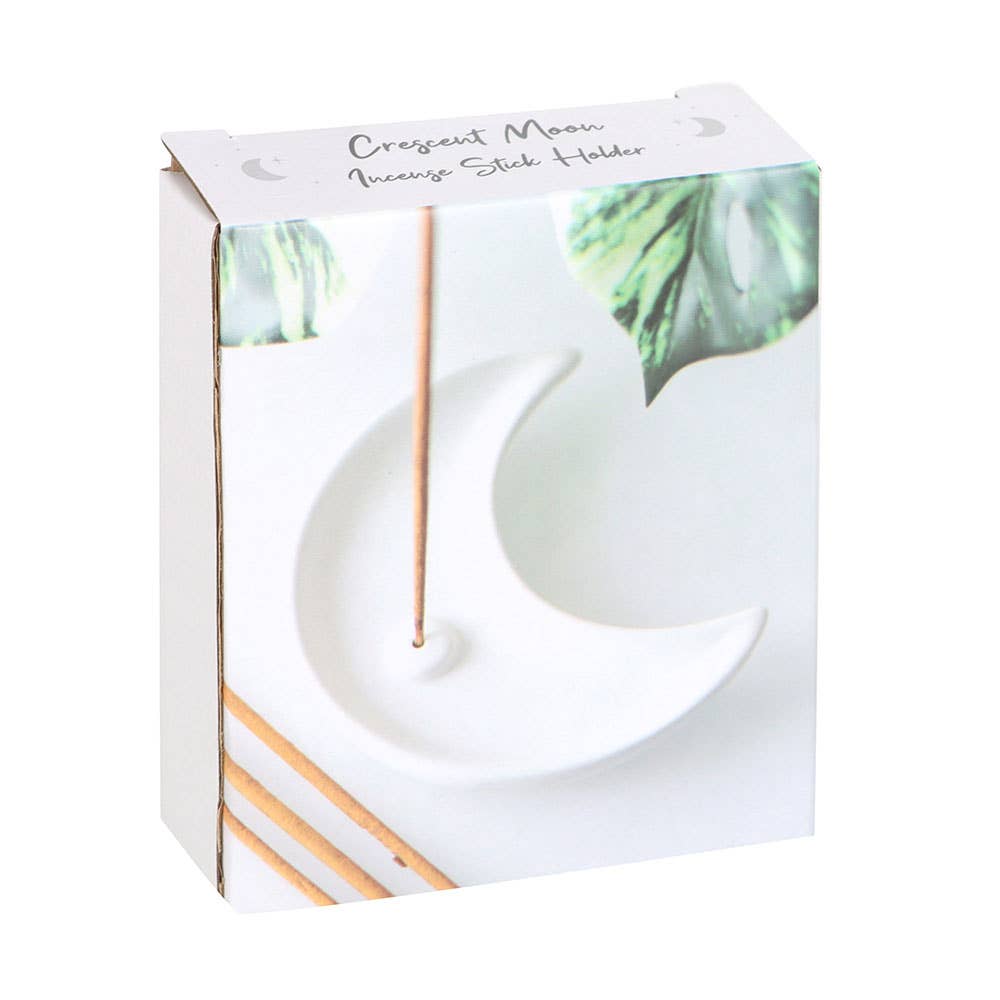 Porte-encens en céramique en forme de croissant de lune blanc