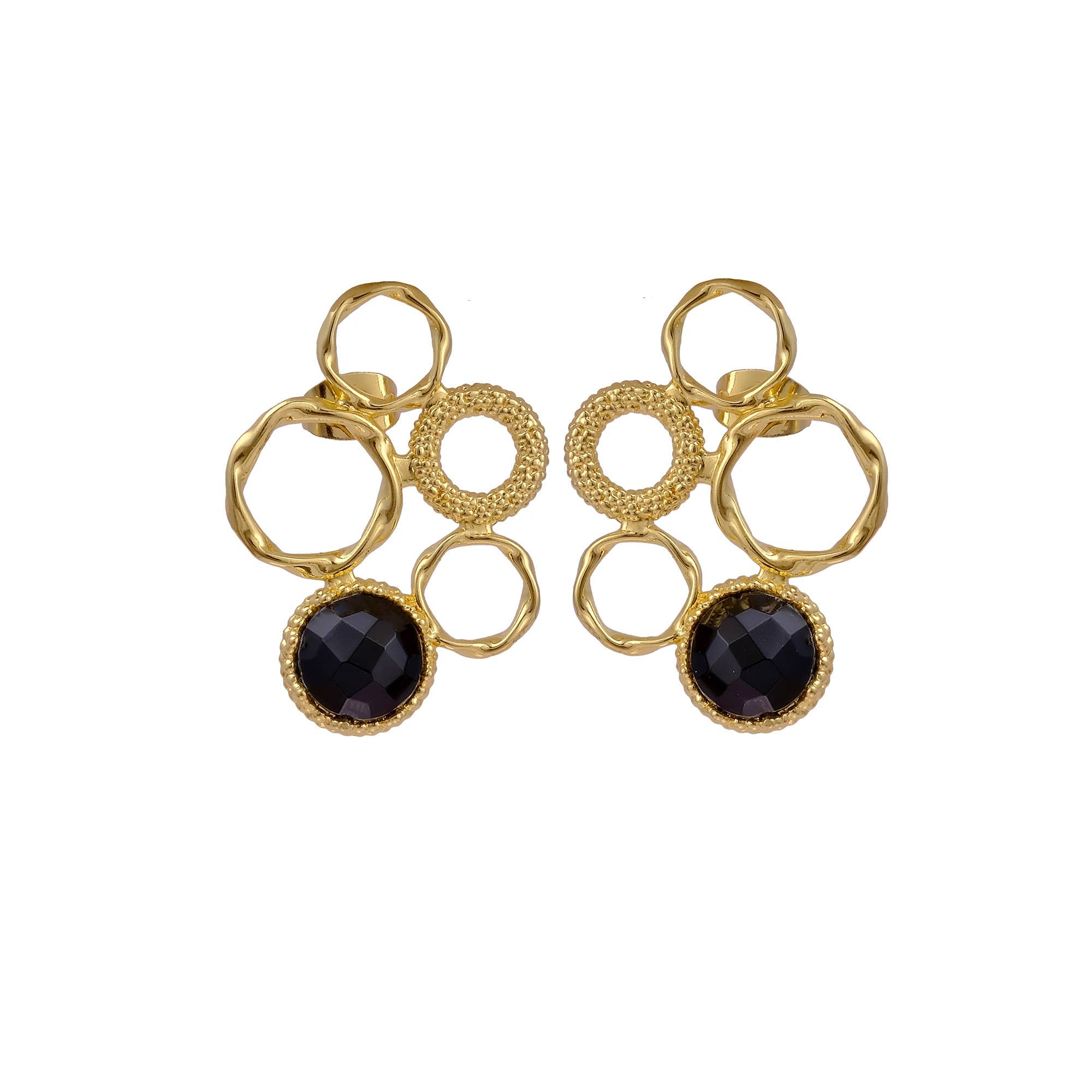 Boucles d'oreilles en onyx noir fait main plaquées or.