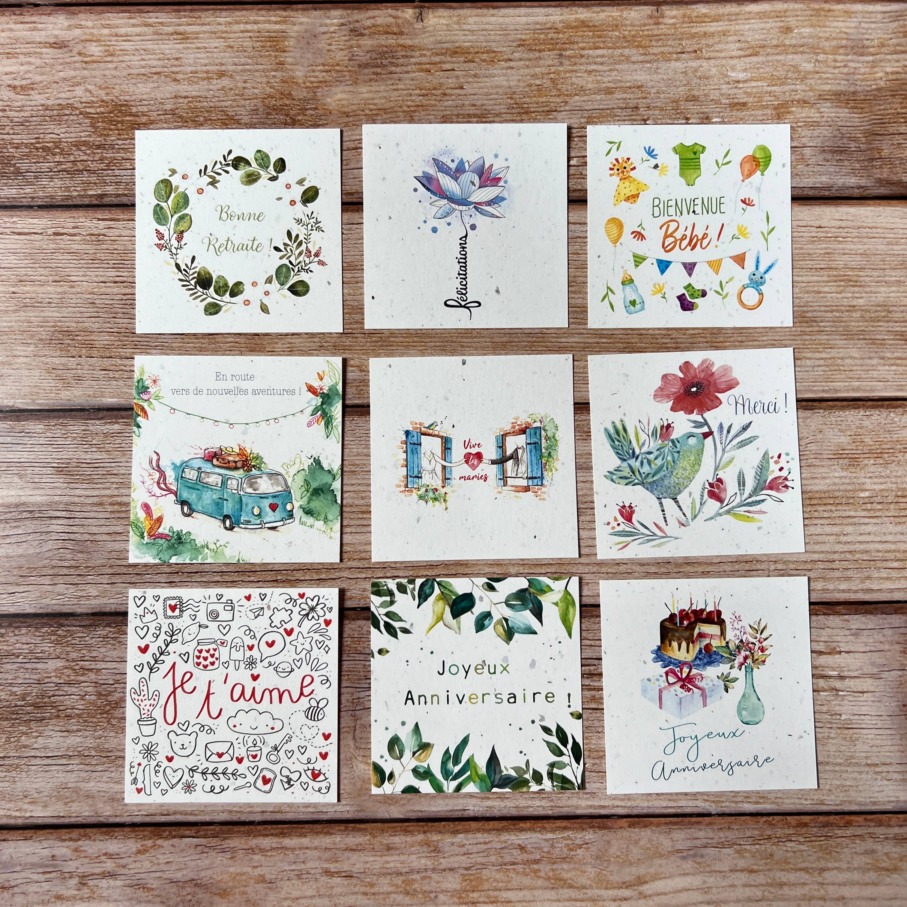 1x petite carte carré traditionnelle évènement vie