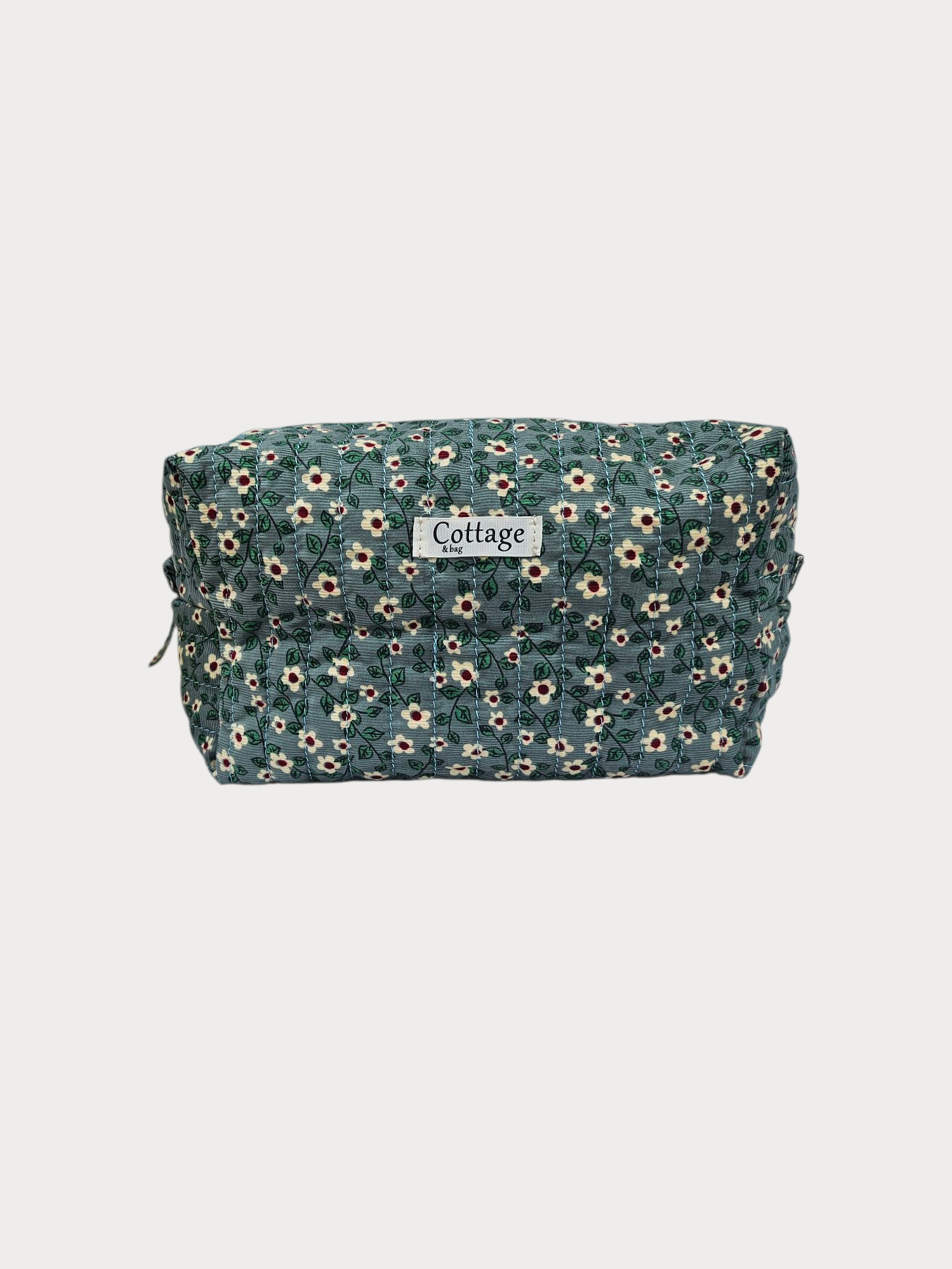 Trousse  de toilette XL 100 % coton  : Petite blanche bleu