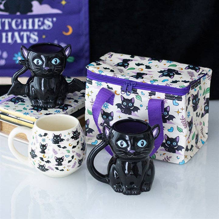 Mug arrondi avec imprimé de chat noir mignon et effrayant