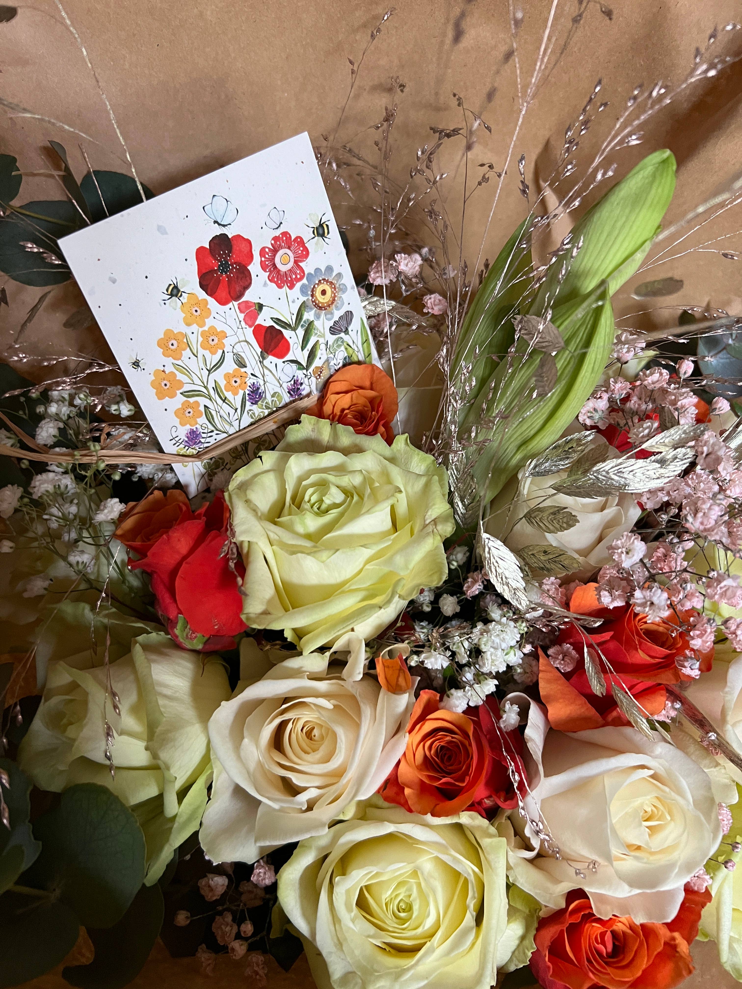 1 x petite carte carré traditionnelle fleurs