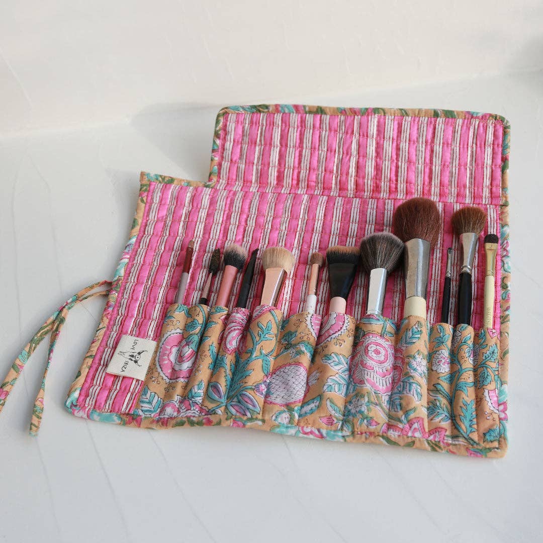 Trousse de pinceaux de maquillage jaune