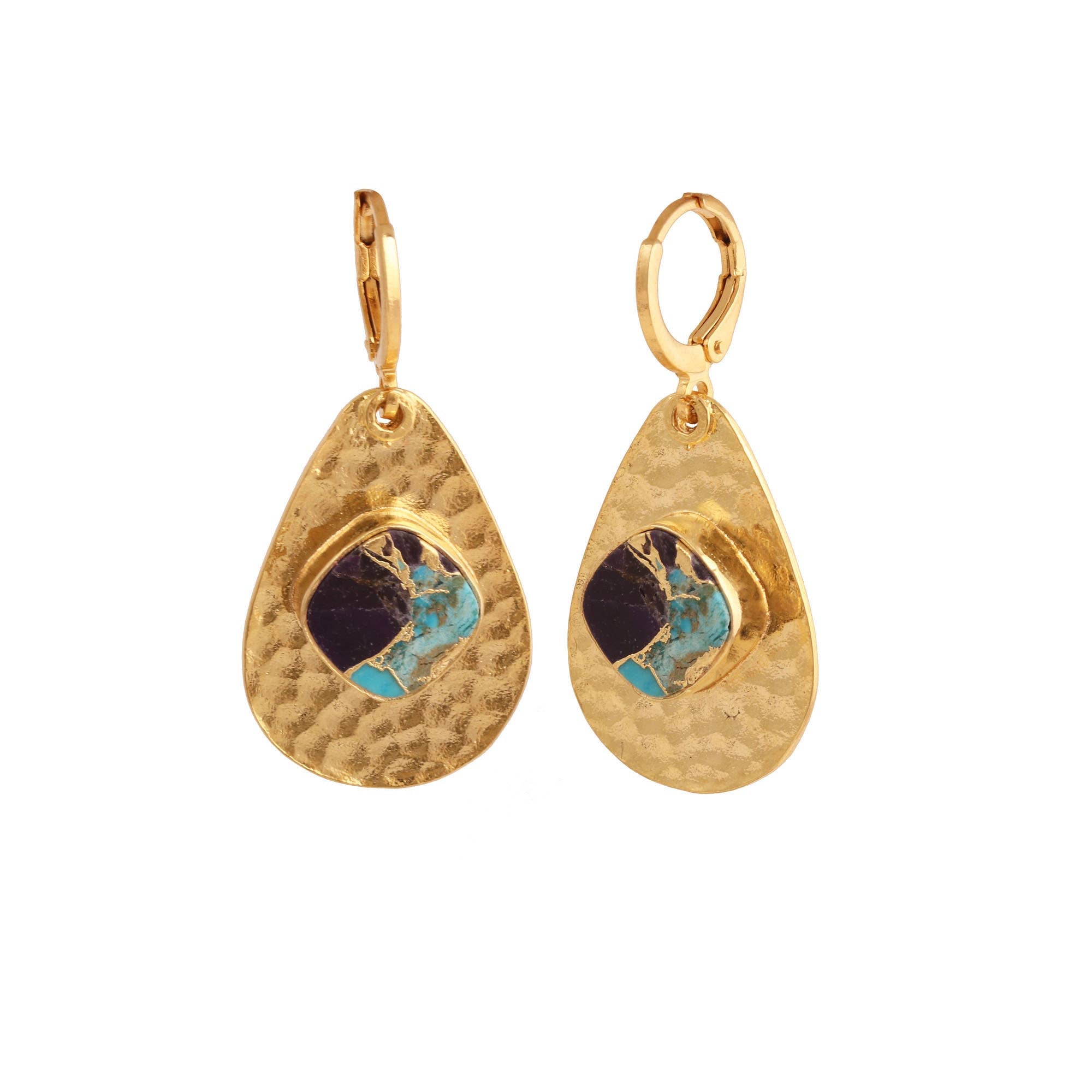 Boucles d'oreilles pendantes texturées martelées plaquées or Mohave Améthyste