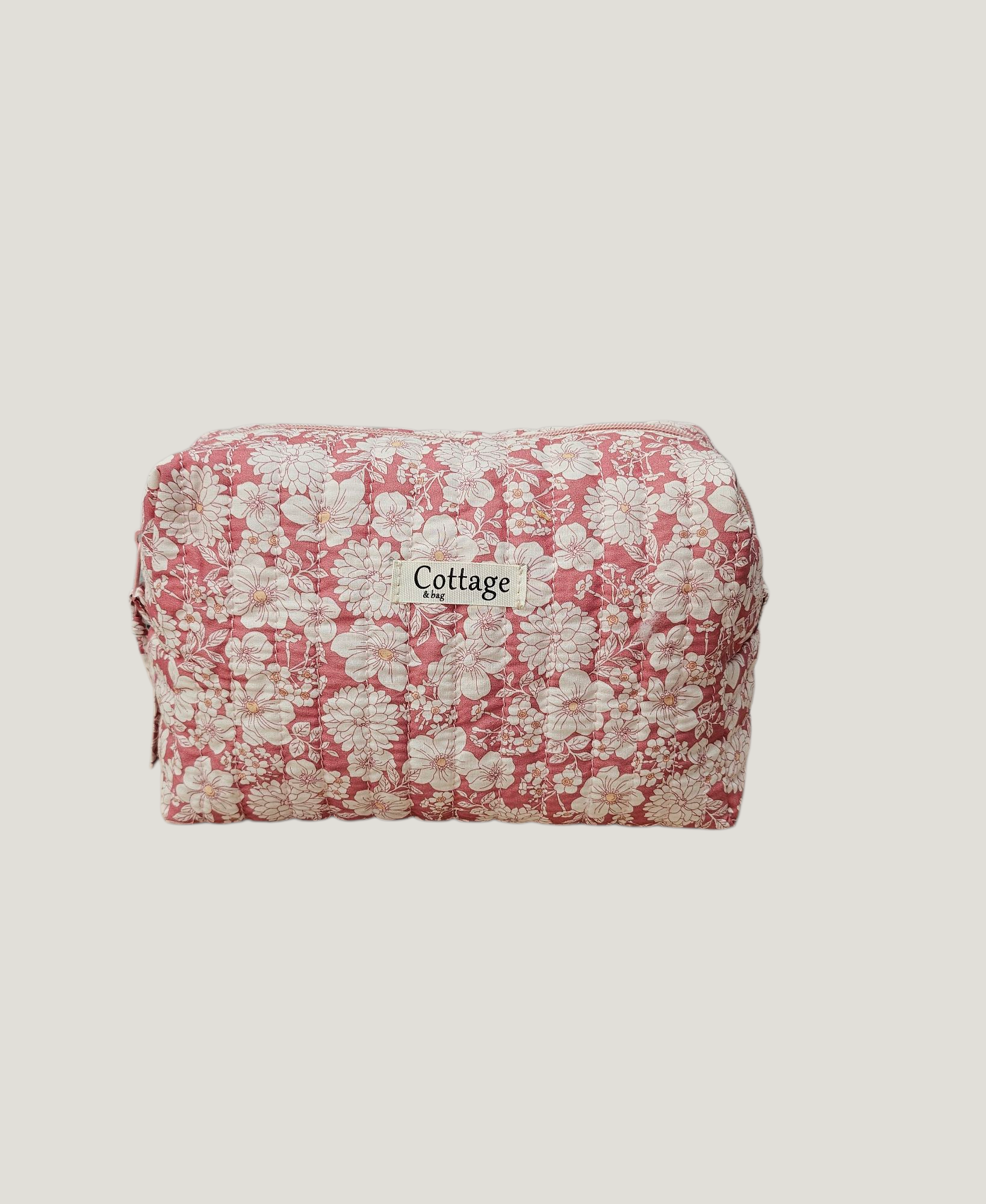 Trousse  de toilette XL 100 % coton  : Grande blanche rose