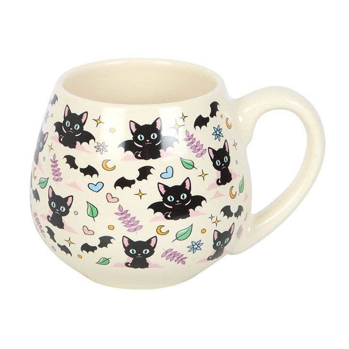 Mug arrondi avec imprimé de chat noir mignon et effrayant