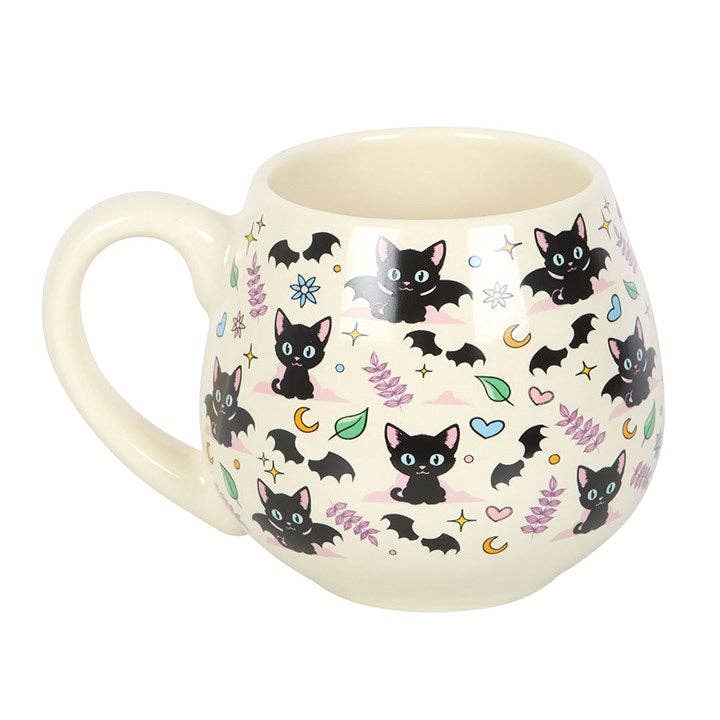 Mug arrondi avec imprimé de chat noir mignon et effrayant