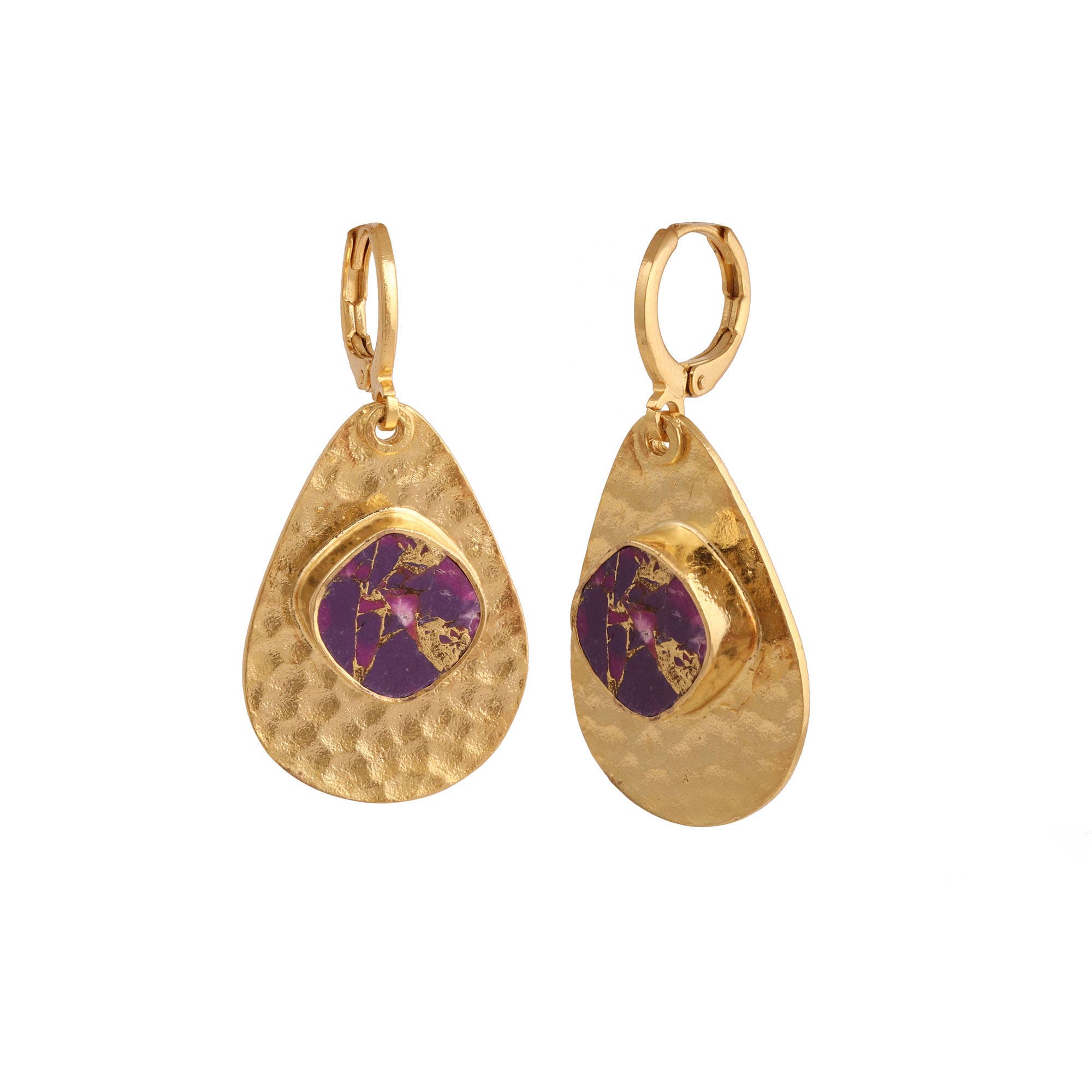 Boucles d'oreilles pendantes texturées plaquées or Mohave violettes faites à la main