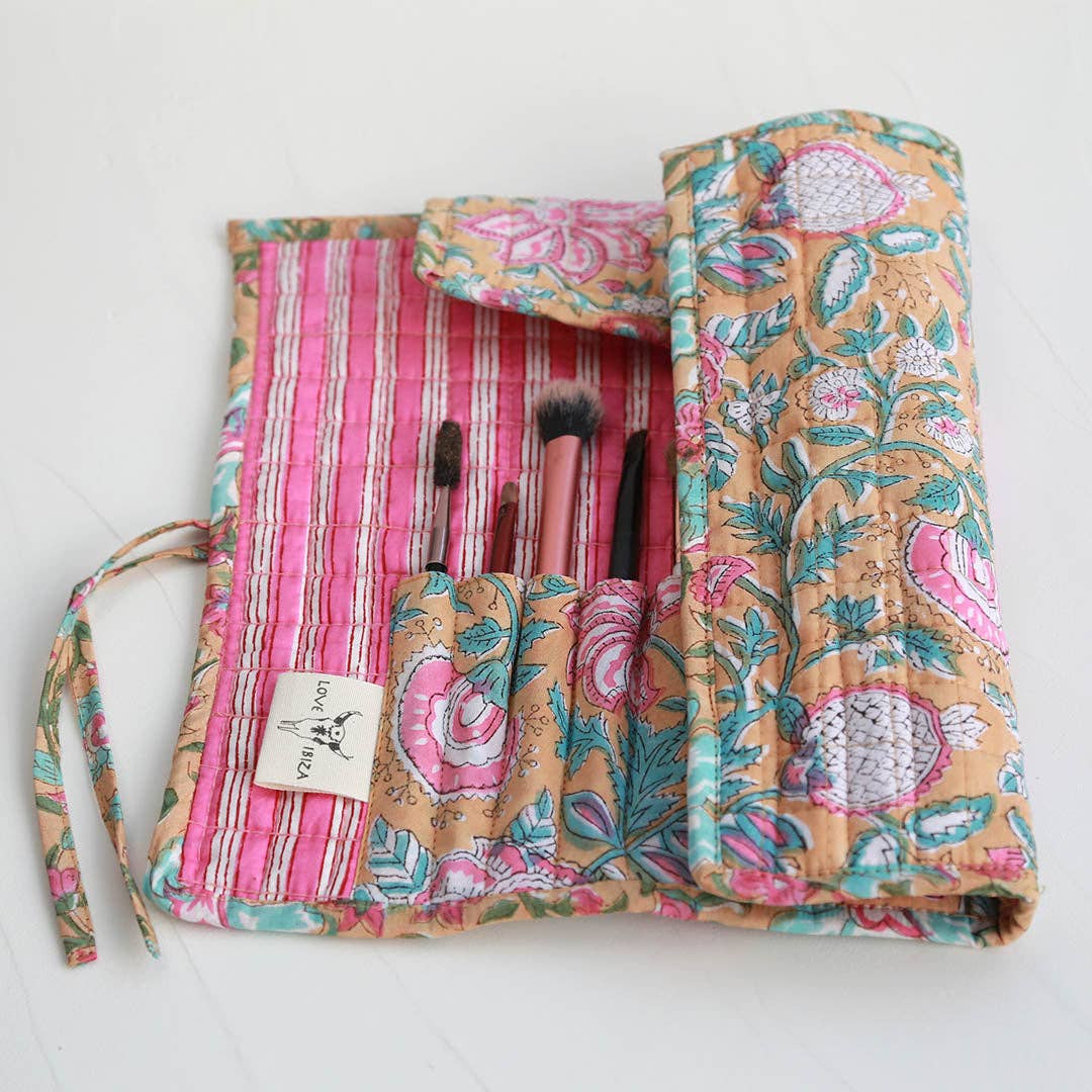 Trousse de pinceaux de maquillage jaune