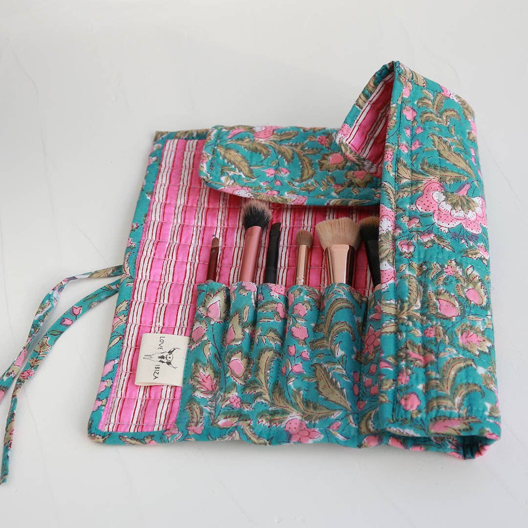 Trousse de pinceaux de maquillage bleue