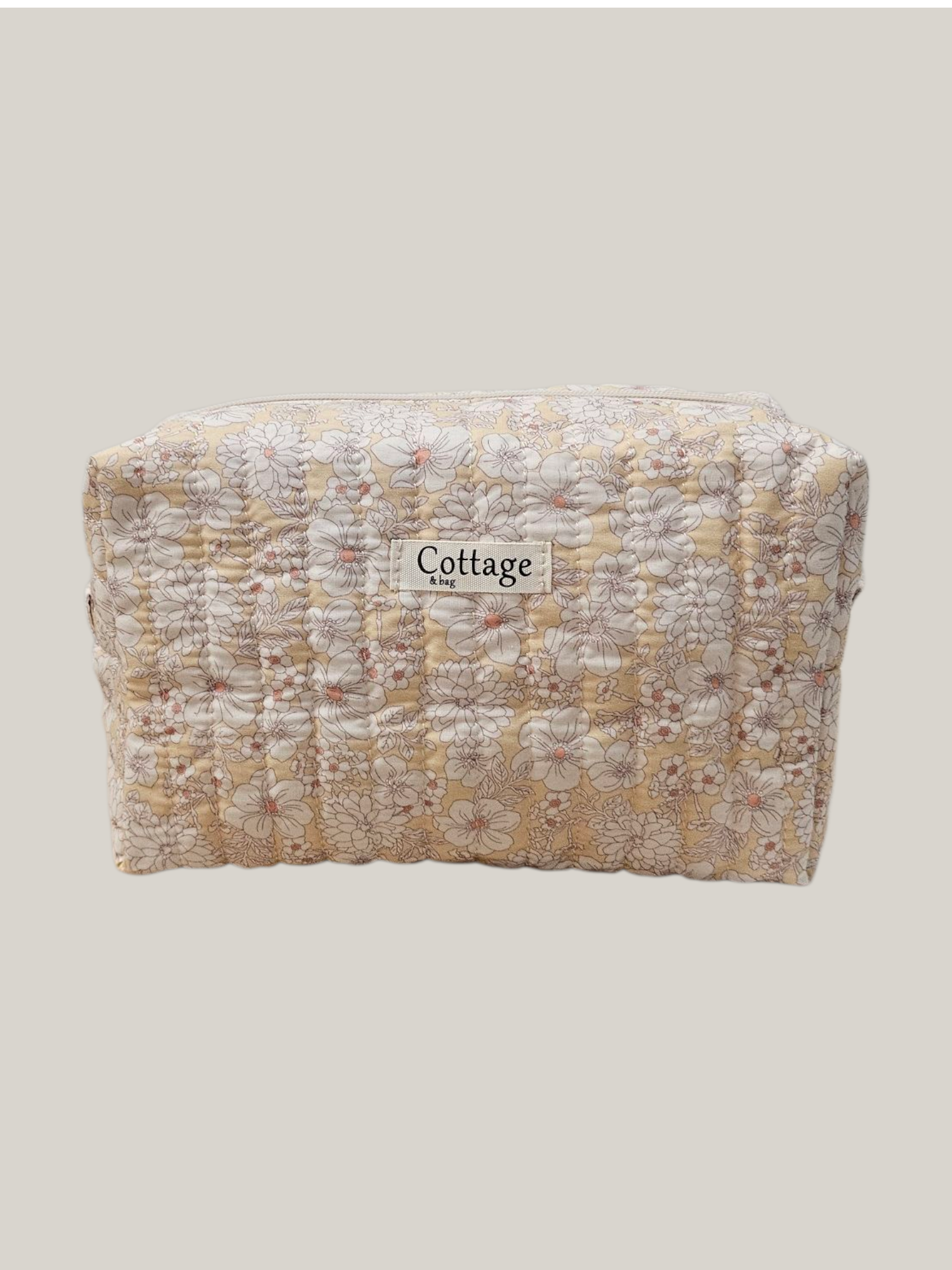 Trousse  de toilette XL 100 % coton  : Grande blanche jaune