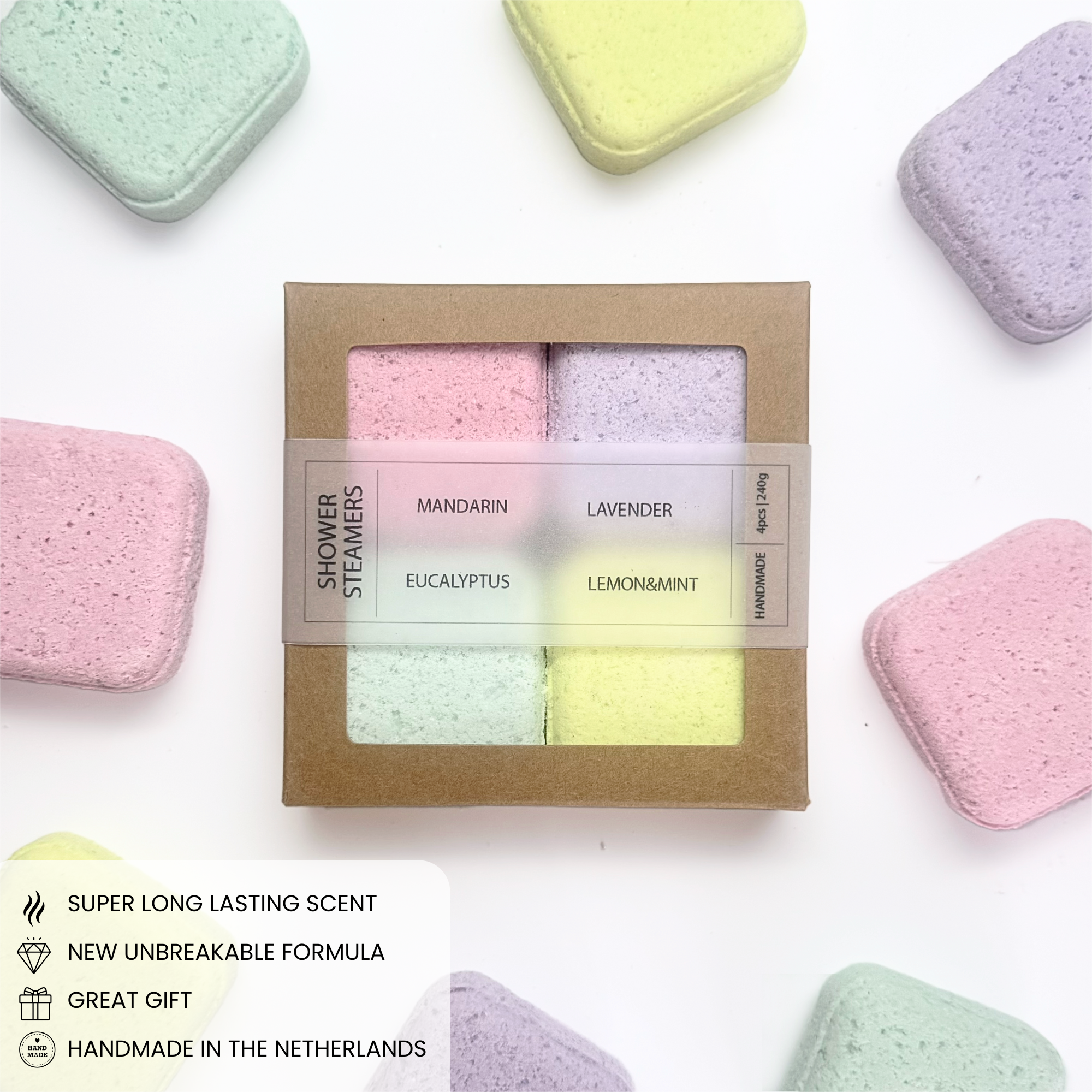 VAPEURS DE DOUCHE NATURELLES | COFFRET CADEAU 4PCS | MULTI | 240g