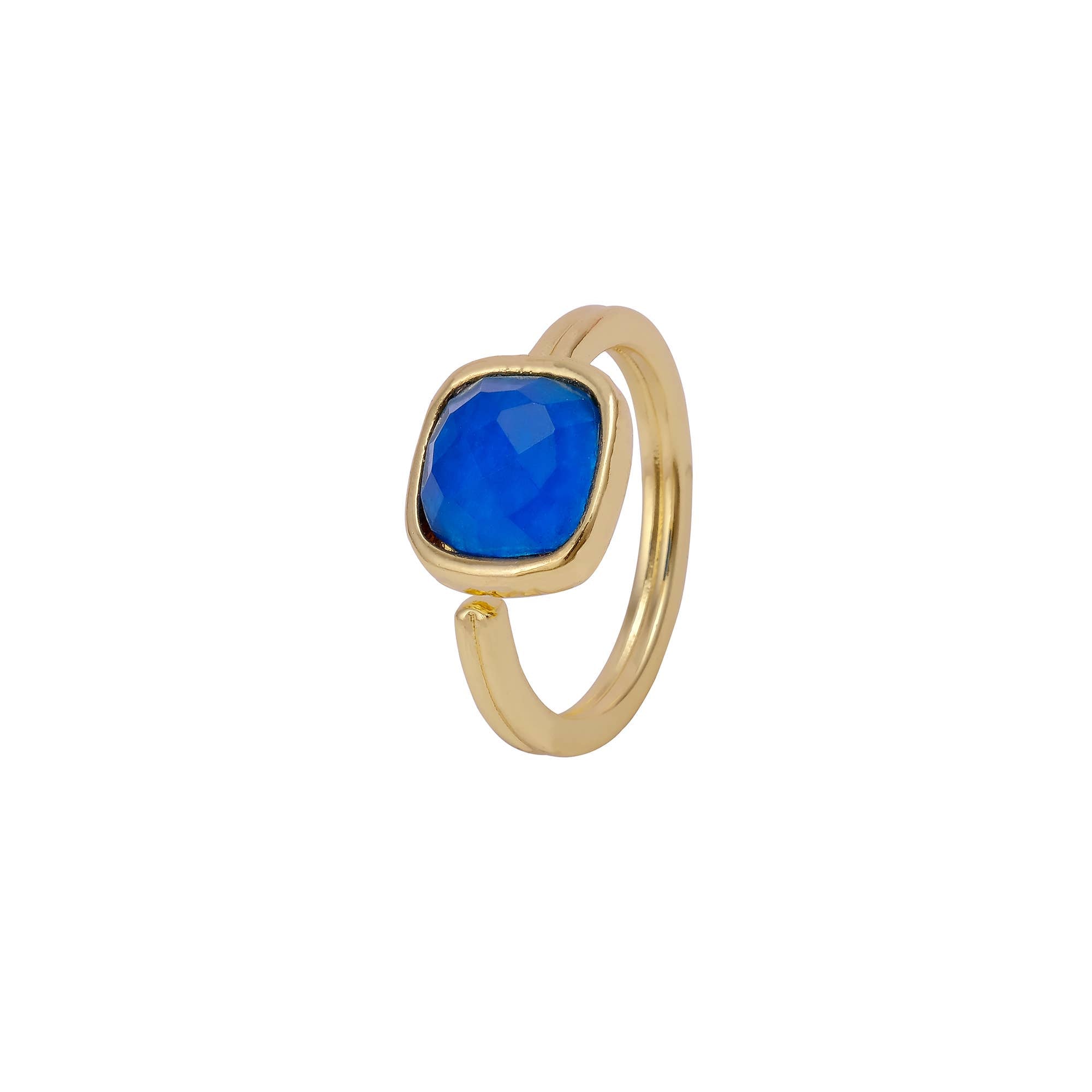 Bague Coussin Réglable Plaquée Or 18K Apatite Bleu Néon