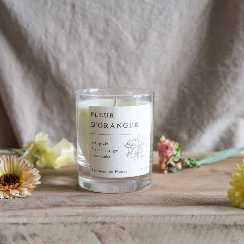 Bougie parfumée artisanale cire végétale - Fleur d'oranger: 150G +/- 40H
