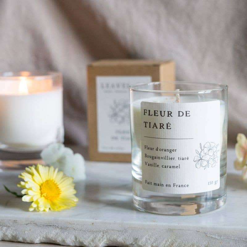 Bougie parfumée artisanale cire végétale - Fleur de tiaré: 150G ± 40H