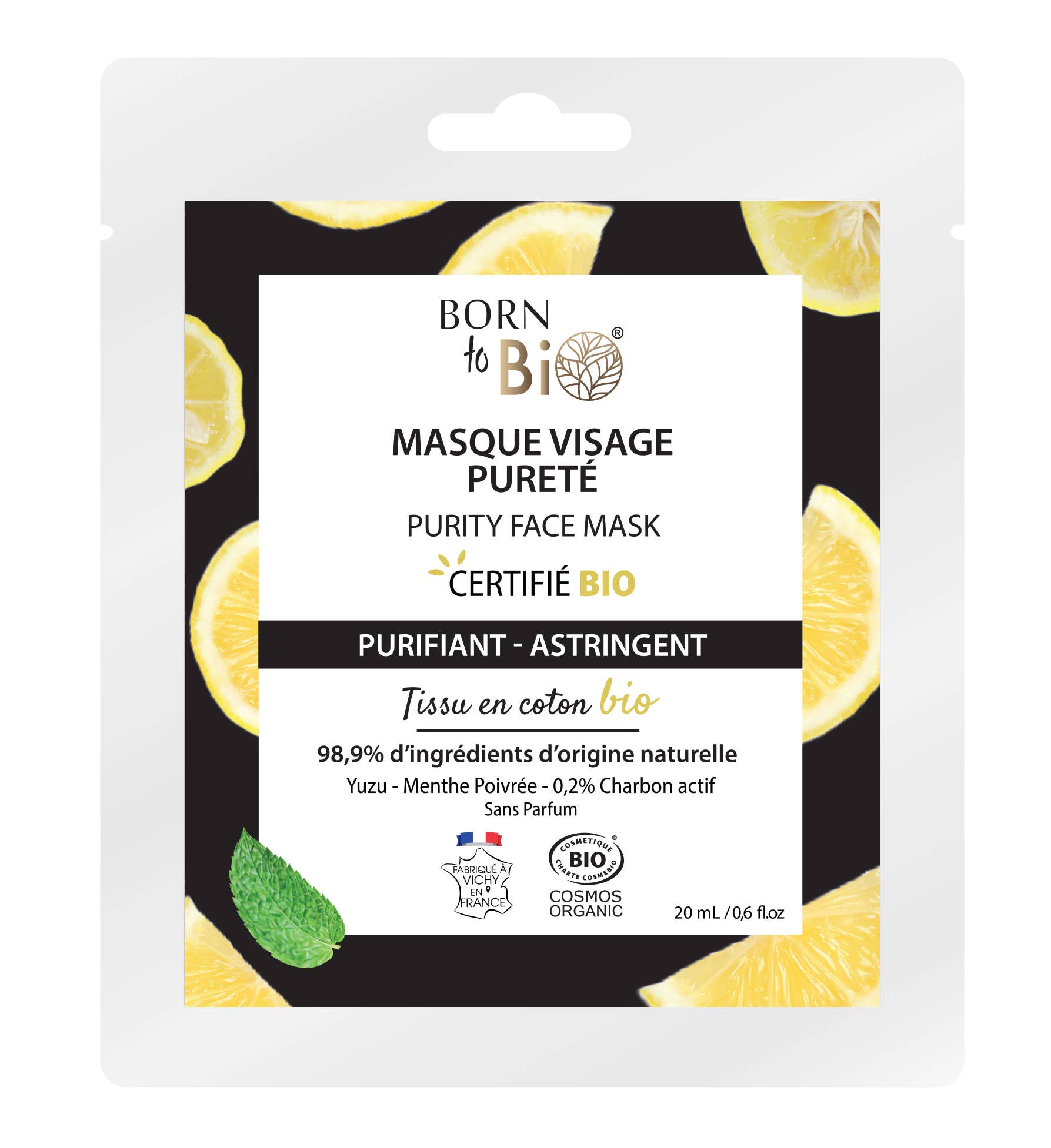 Masque visage Pureté en coton - Certifié Bio