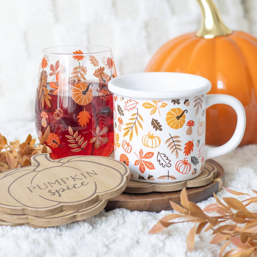 Mug imprimé feuilles d'automne et citrouilles d'automne