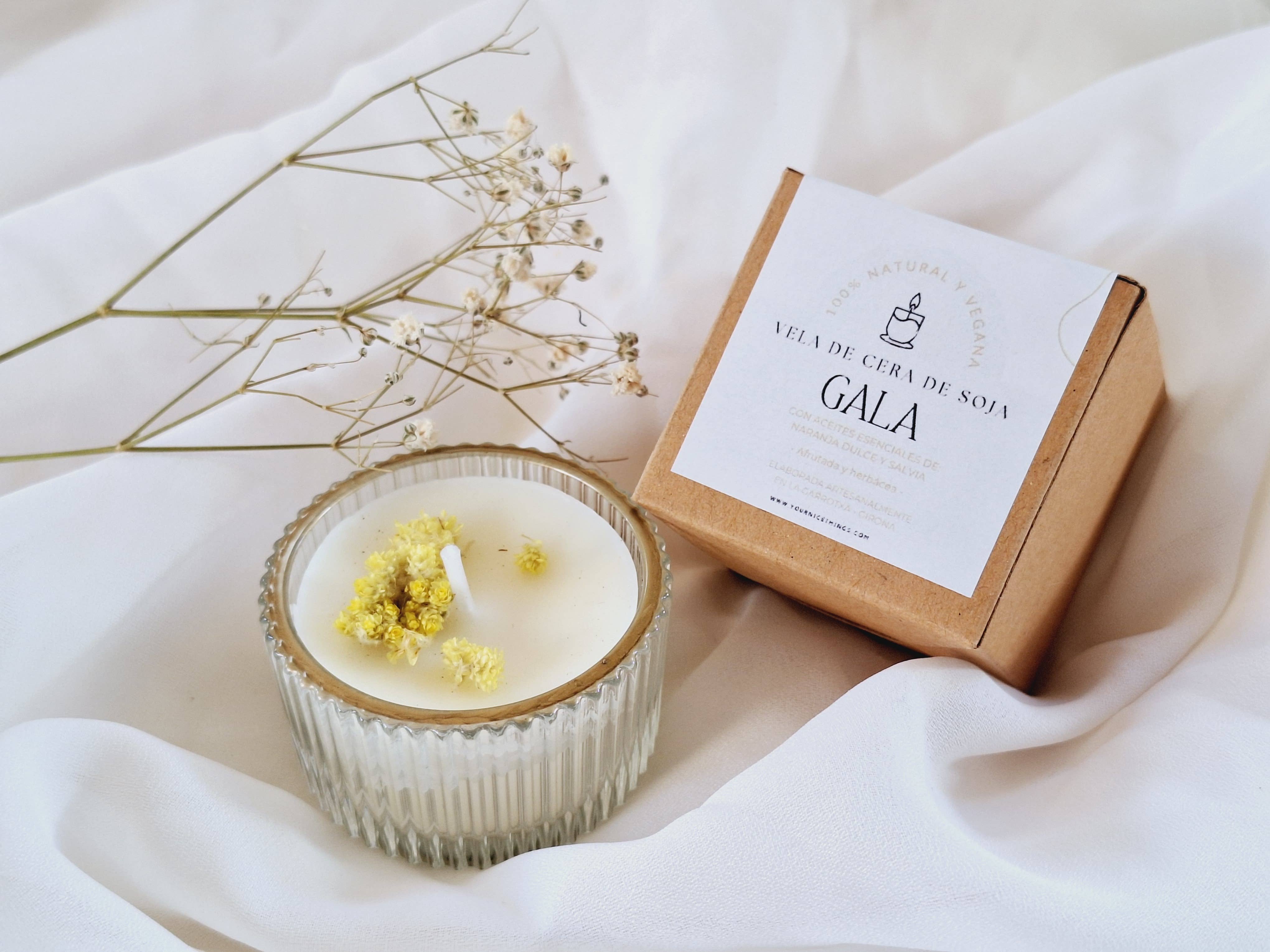 Bougie de soja dans un bocal en verre (mini) orange douce et sauge: Français