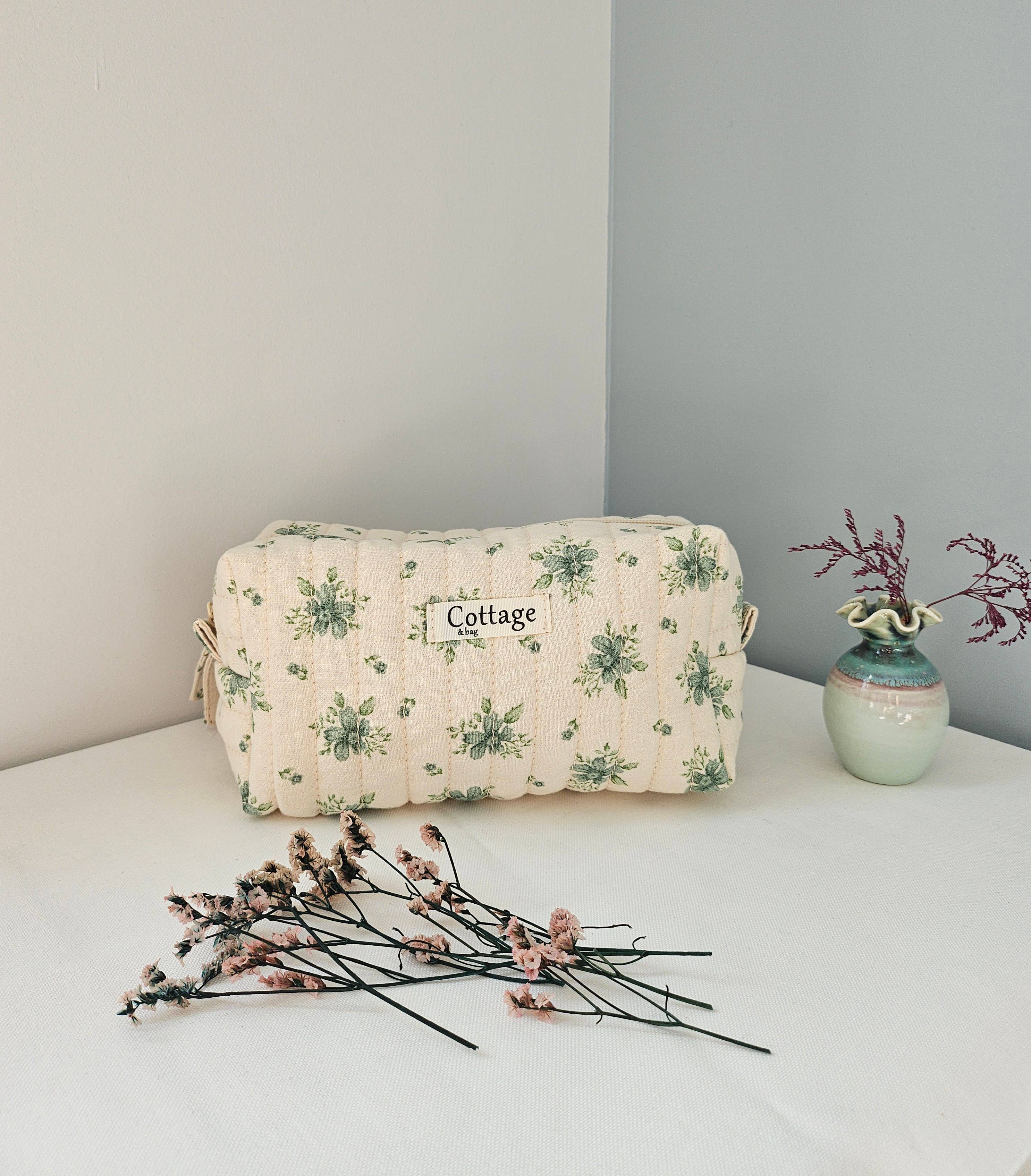 Trousse maquillage cube 100 % coton  : Flou rose