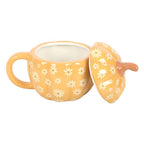 Mug en forme de citrouille florale groovy avec couvercle