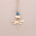Collier à pendentif long en pierre métallique en forme de libellule: Bleu