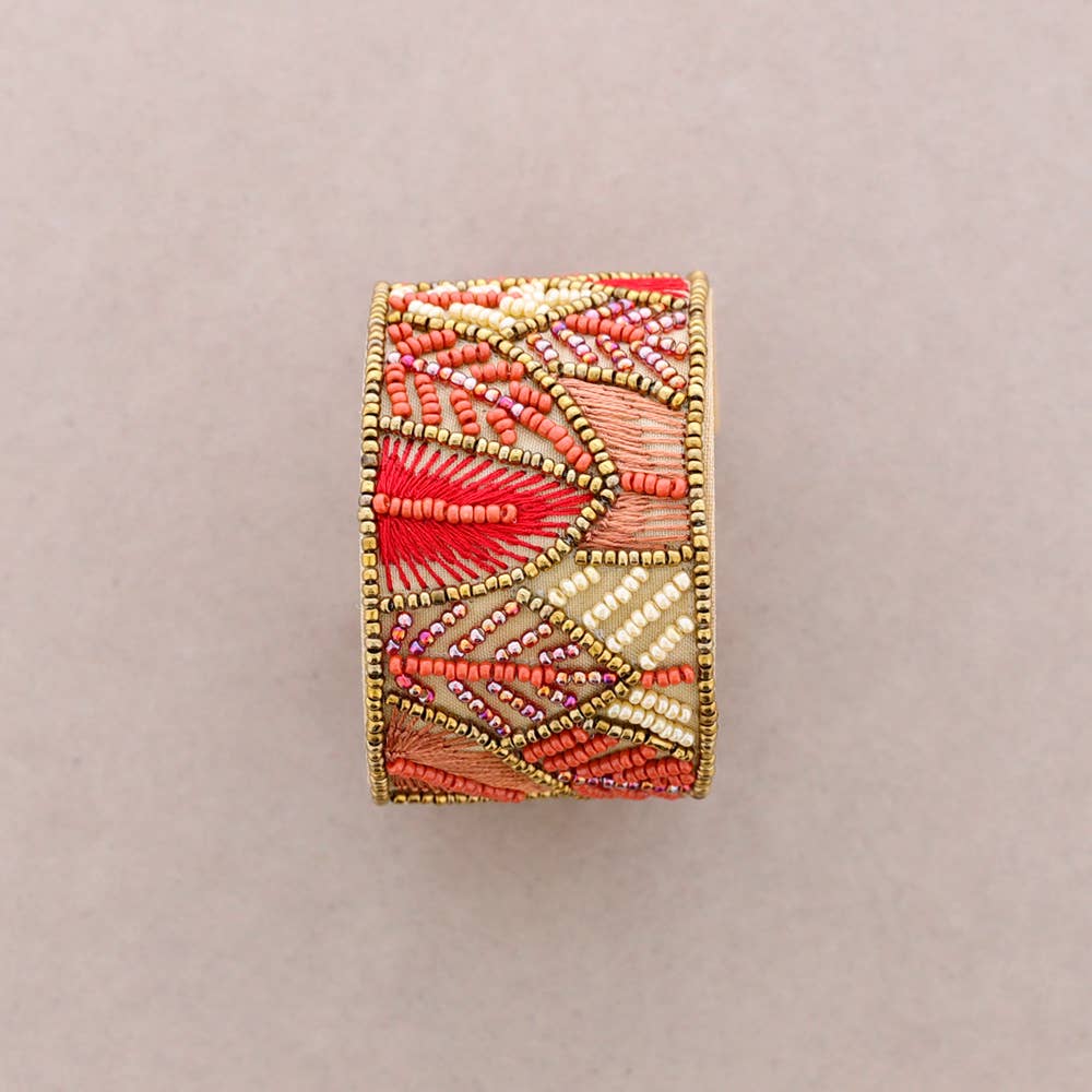 Bracelet ajustable, paillettes, feuilles: Fuchsia