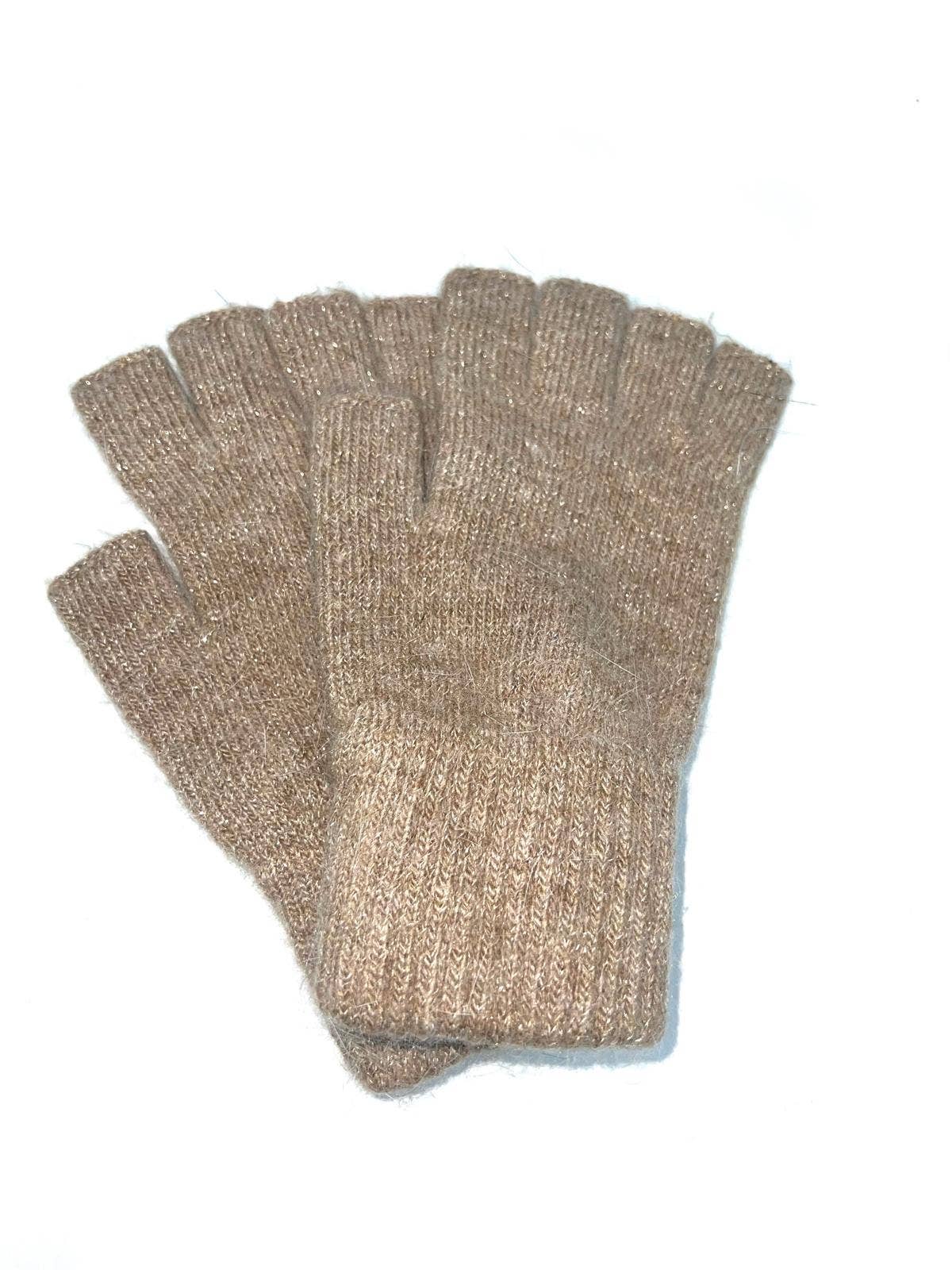 ST-3019 Mitaine uni lurex en laine d'angora mélangé: Noir