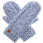 Gants d'hiver Mitaines en tricot torsadé avec doublure polaire: GRIS CLAIR / Taille unique