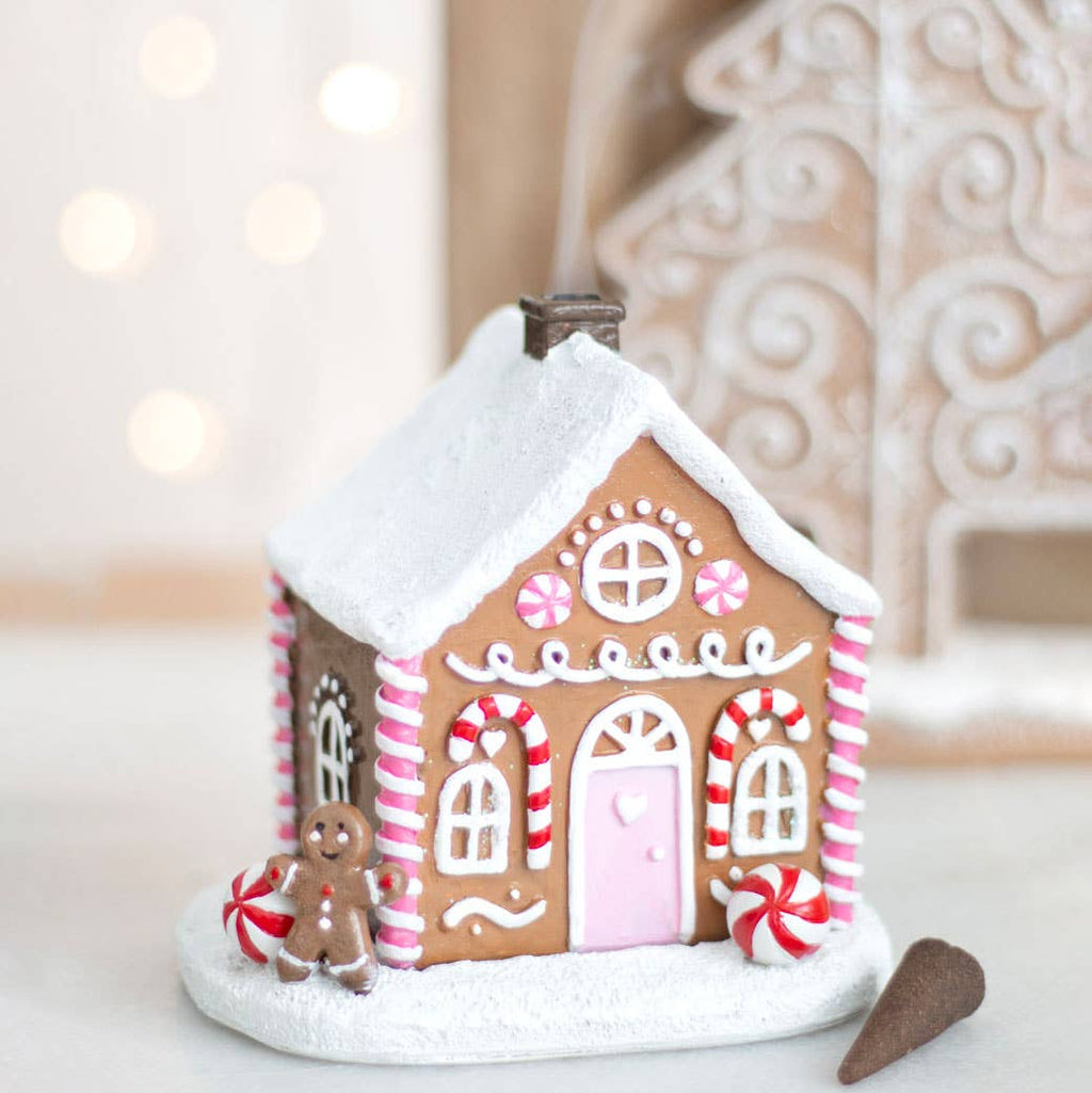 Brûleur d'encens de Noël Pink Gingerbread House