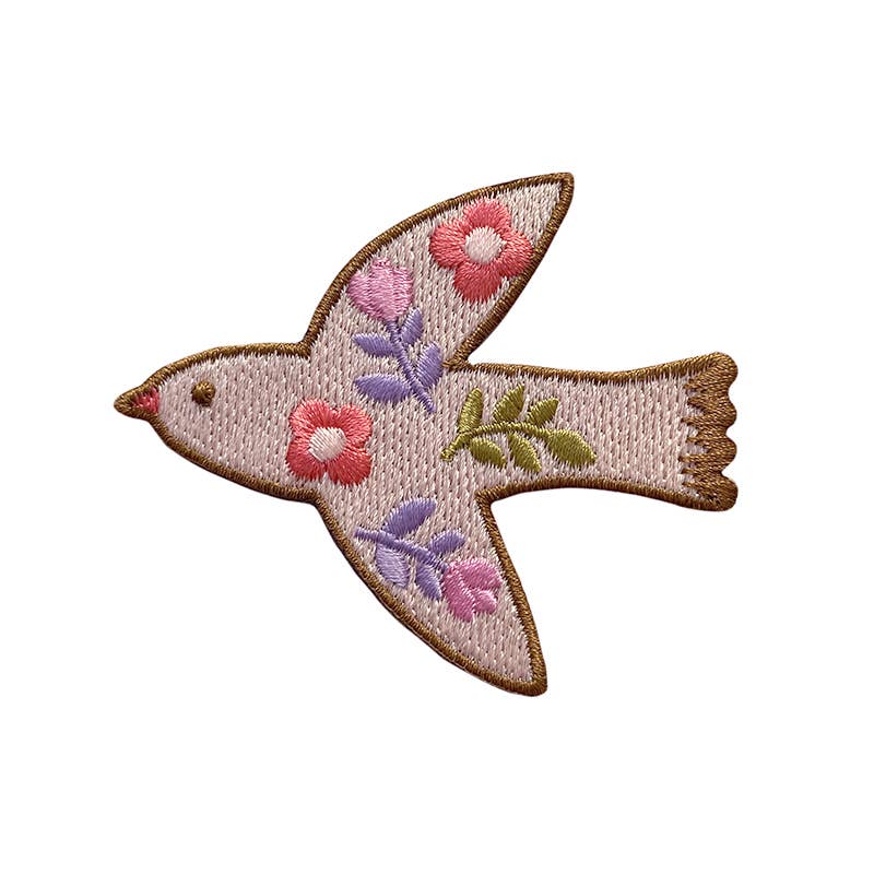 Patch brodé thermocollant motif Oiseau fleuri rose