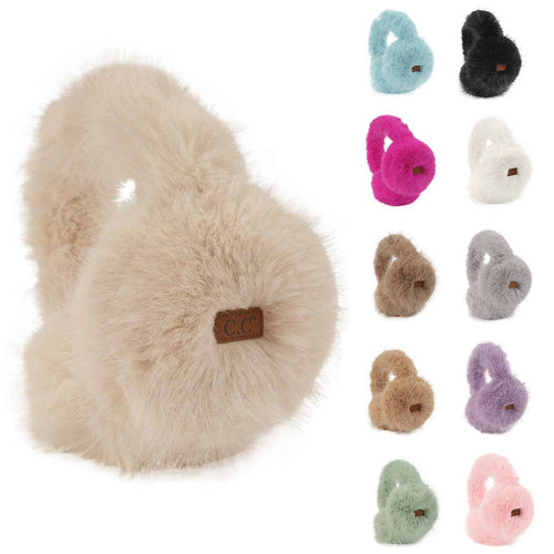 Cache-oreilles d'hiver en fourrure longue de couleur unie: LIERRE / ONESIZE