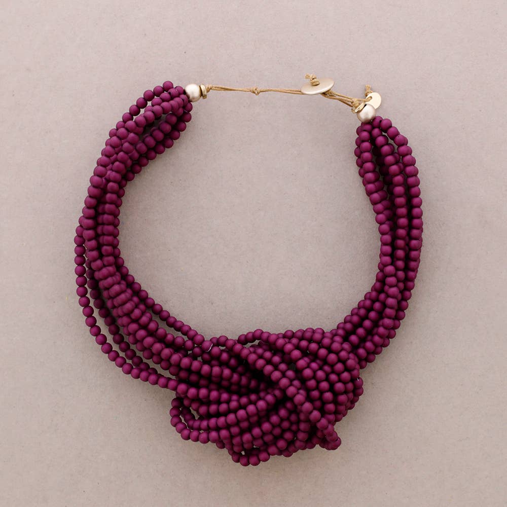 Collier Ras du Cou Nœud Perles Résine (B): Rouge