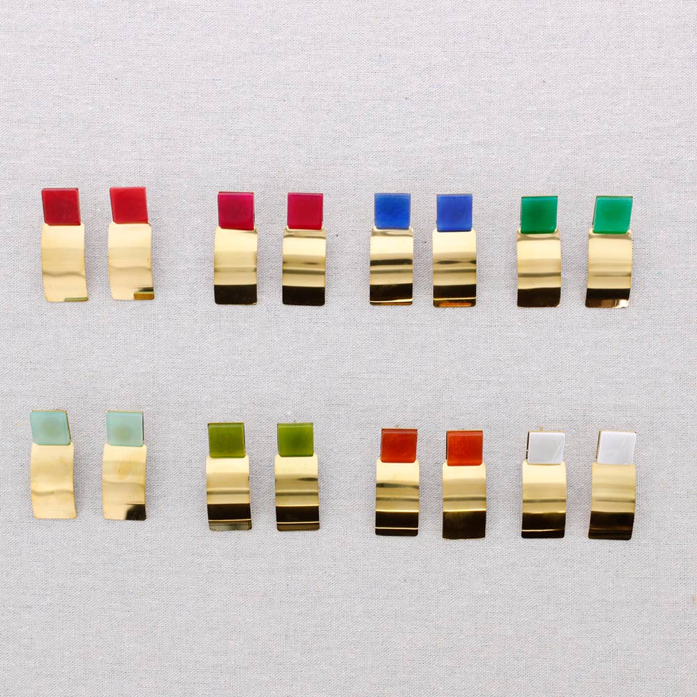 Boucles d'oreilles géométriques en acier: Vert olive