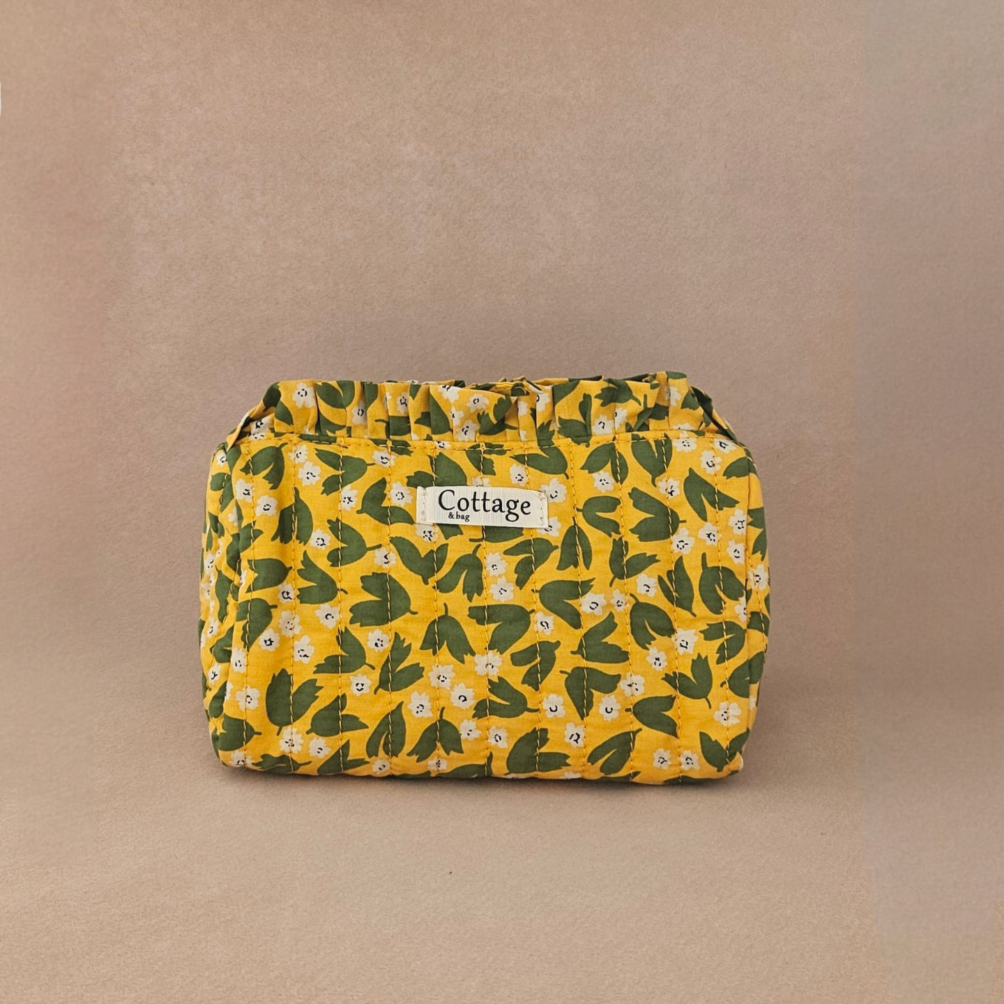 Trousse maquillage froufrou 100 % coton  : Léopard fleuri marron