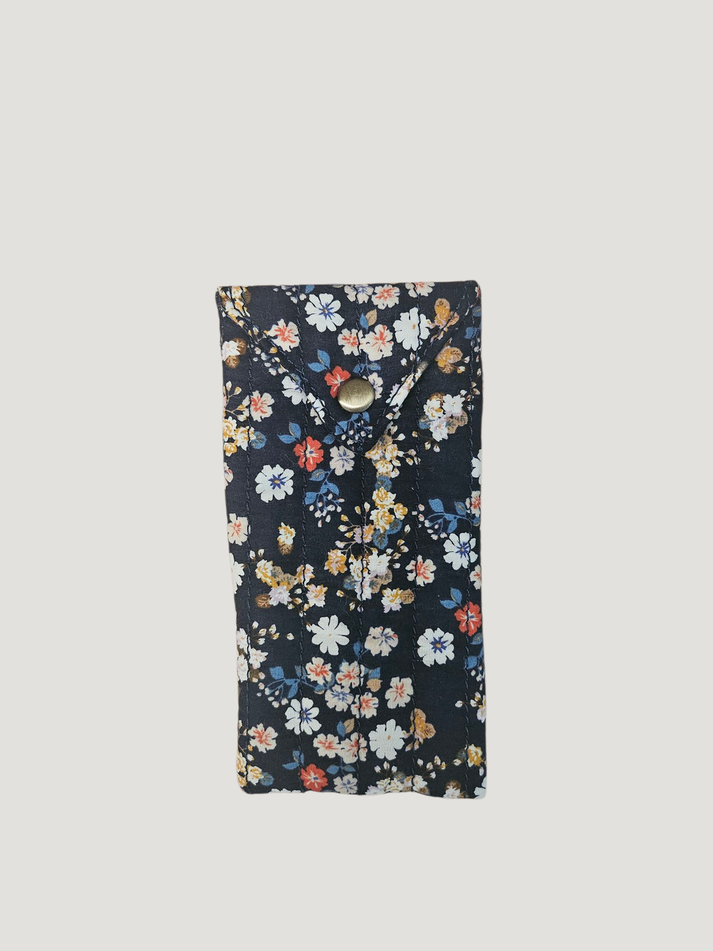 Trousse  lunette / stylo en 100 % coton : Fleur rouge marine