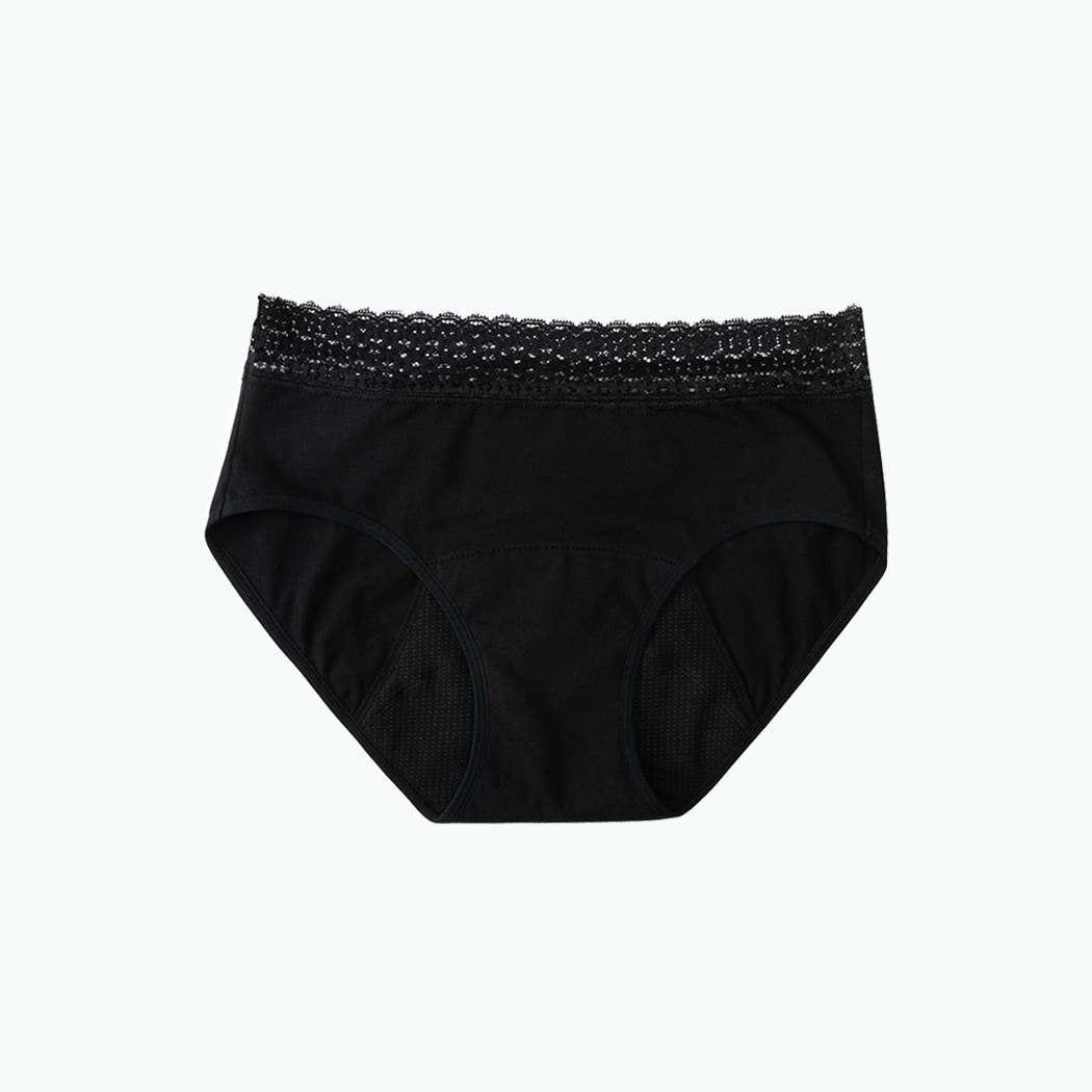 Culotte en coton à taille basse avec dentelle: Noir / L