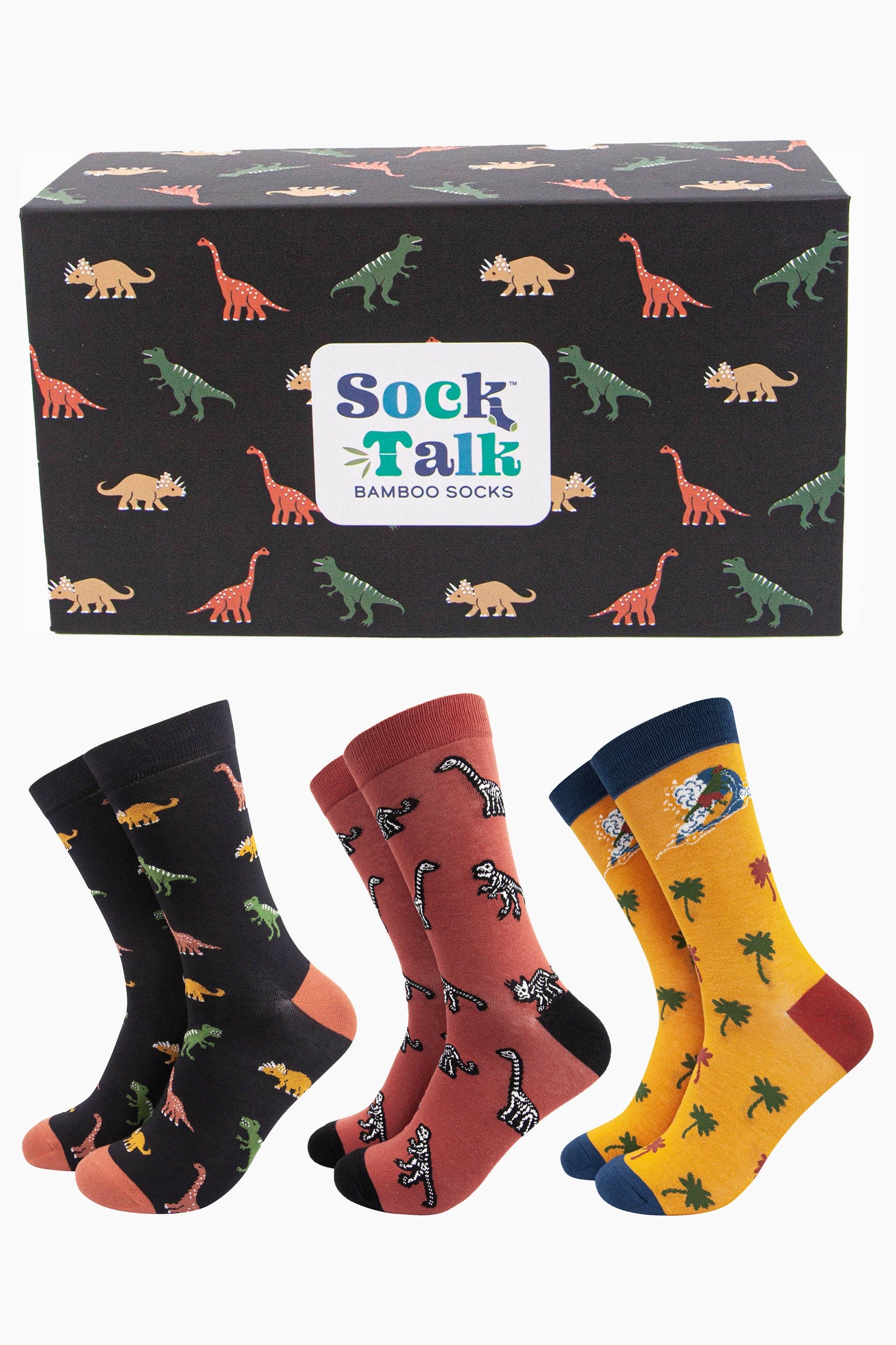 Coffret cadeau de chaussettes en bambou pour hommes - Multi, dinosaures: ROYAUME-UNI 7-11 | EU 40,5-46 | ÉTATS-UNIS 8-12