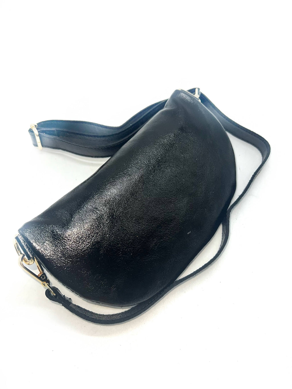Sac Banane Bi-Matière Noir cuir– Fabrication Italienne: Noir